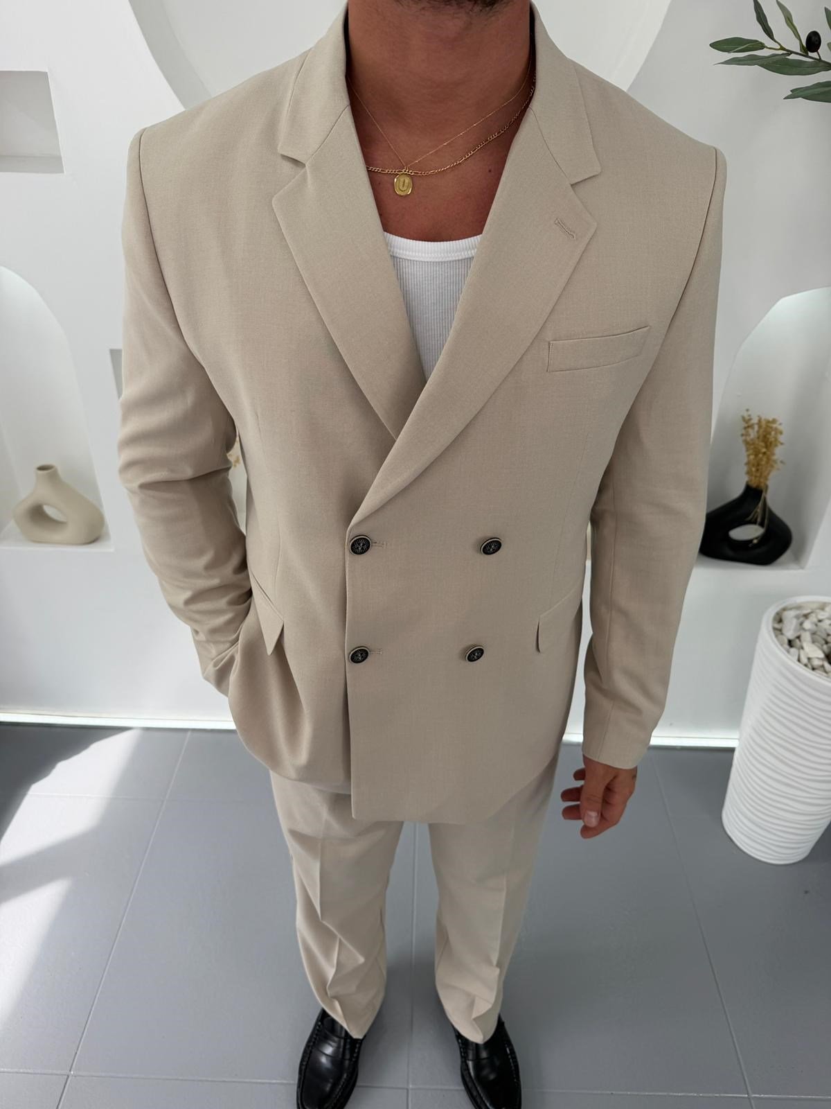 Bej LK Oversize Kruvaze Takım