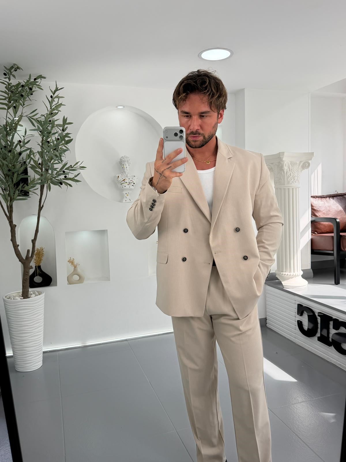 Bej LK Oversize Kruvaze Takım
