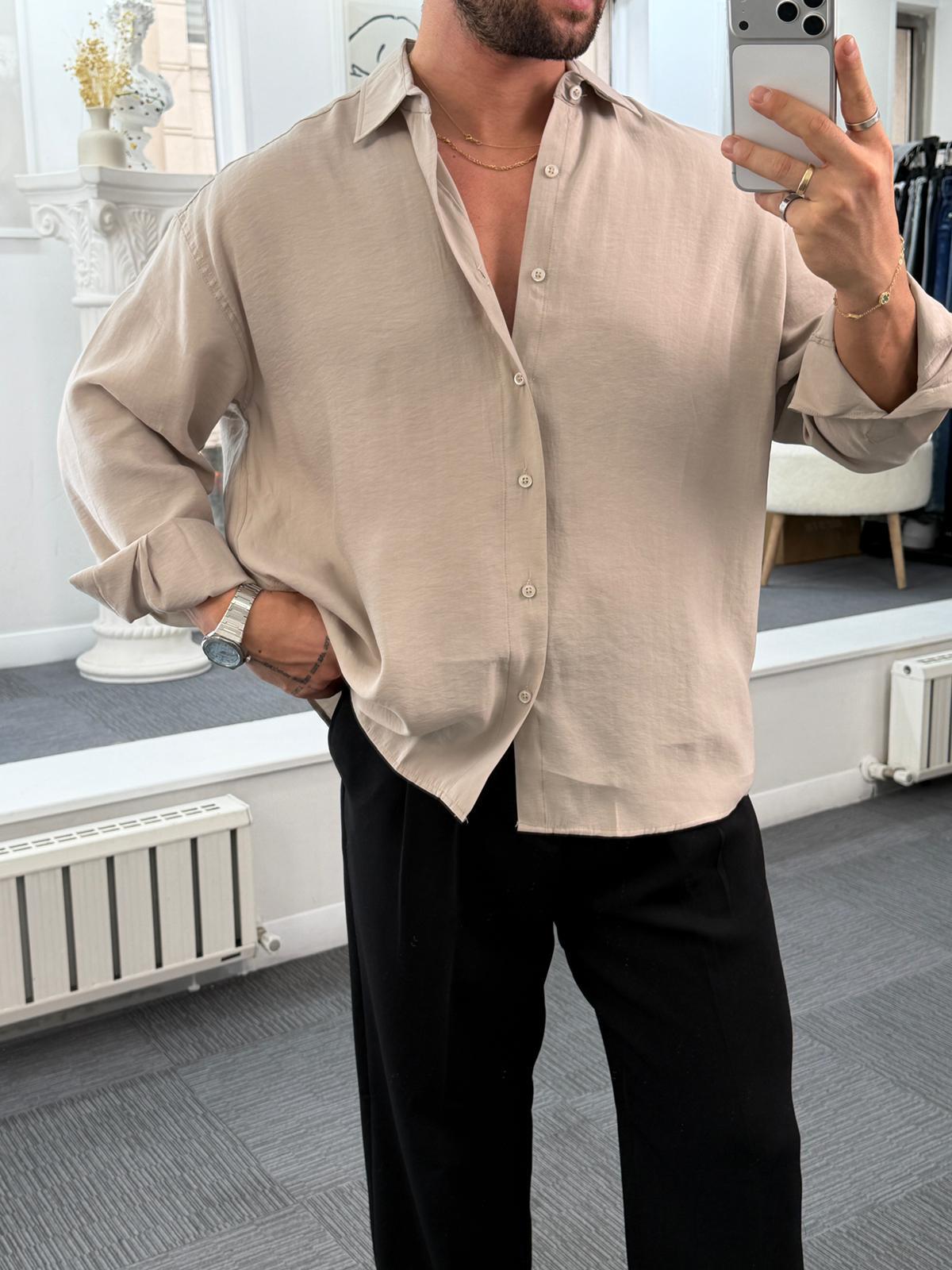 Bej LK Oversize Modal Gömlek