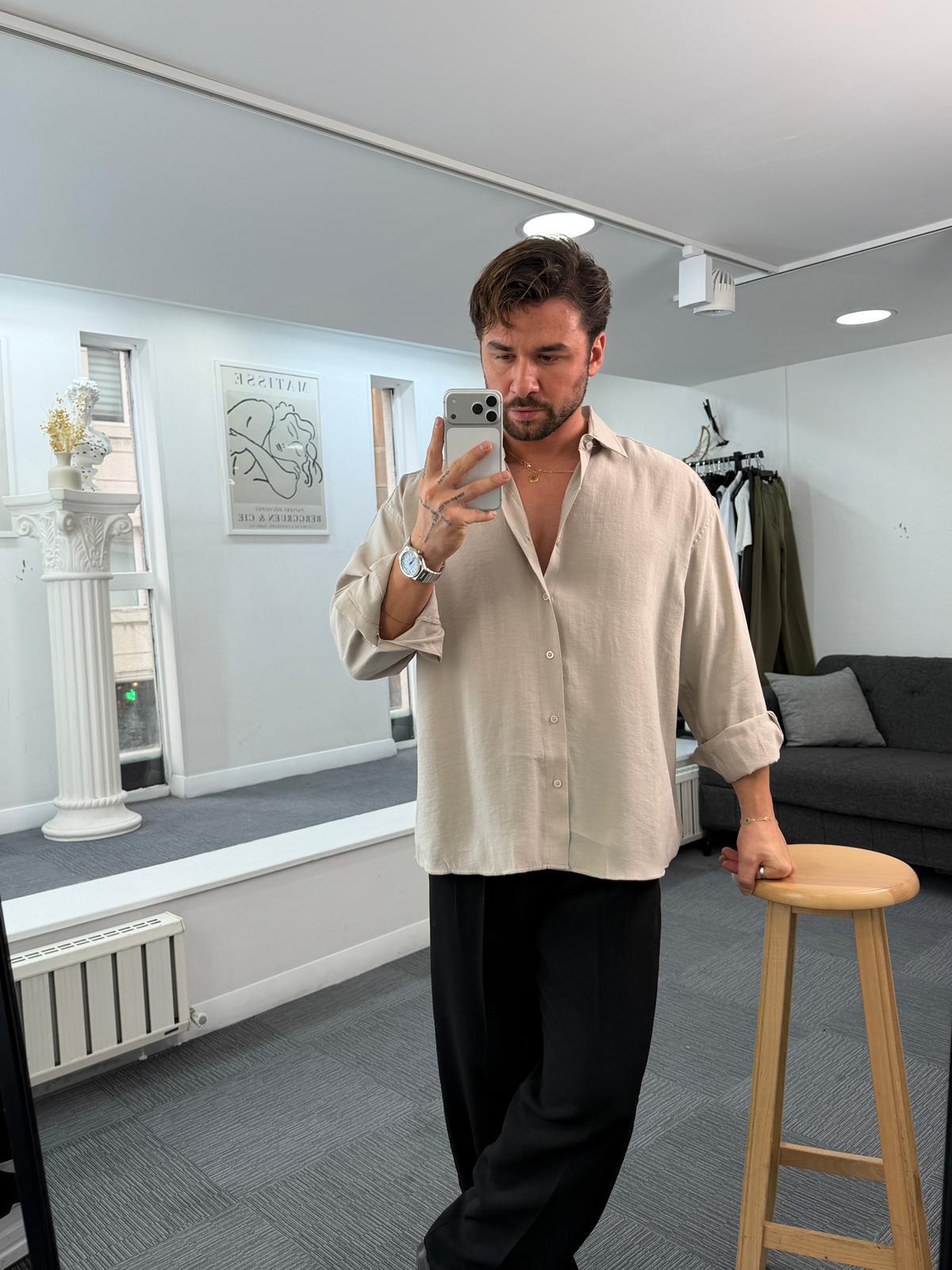 Bej LK Oversize Modal Gömlek
