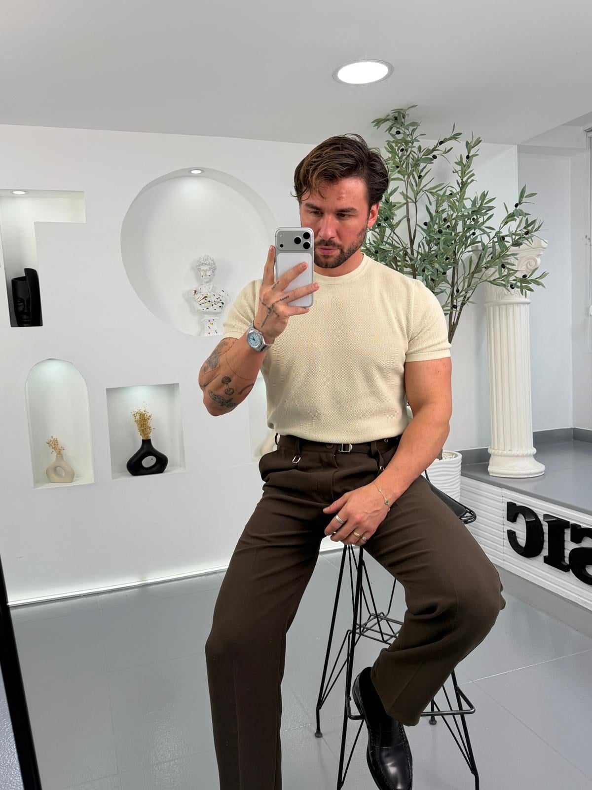 Bej Mr Minimal Doku Triko