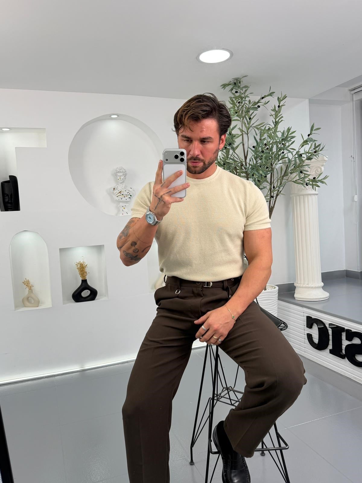 Bej Mr Minimal Doku Triko