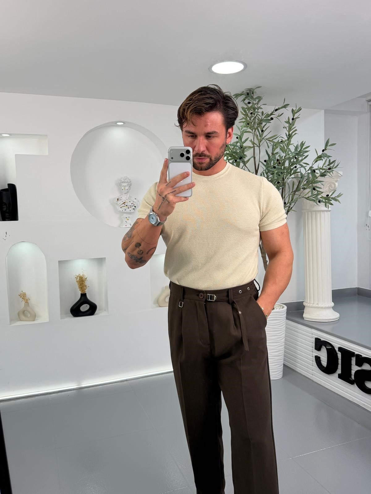 Bej Mr Minimal Doku Triko