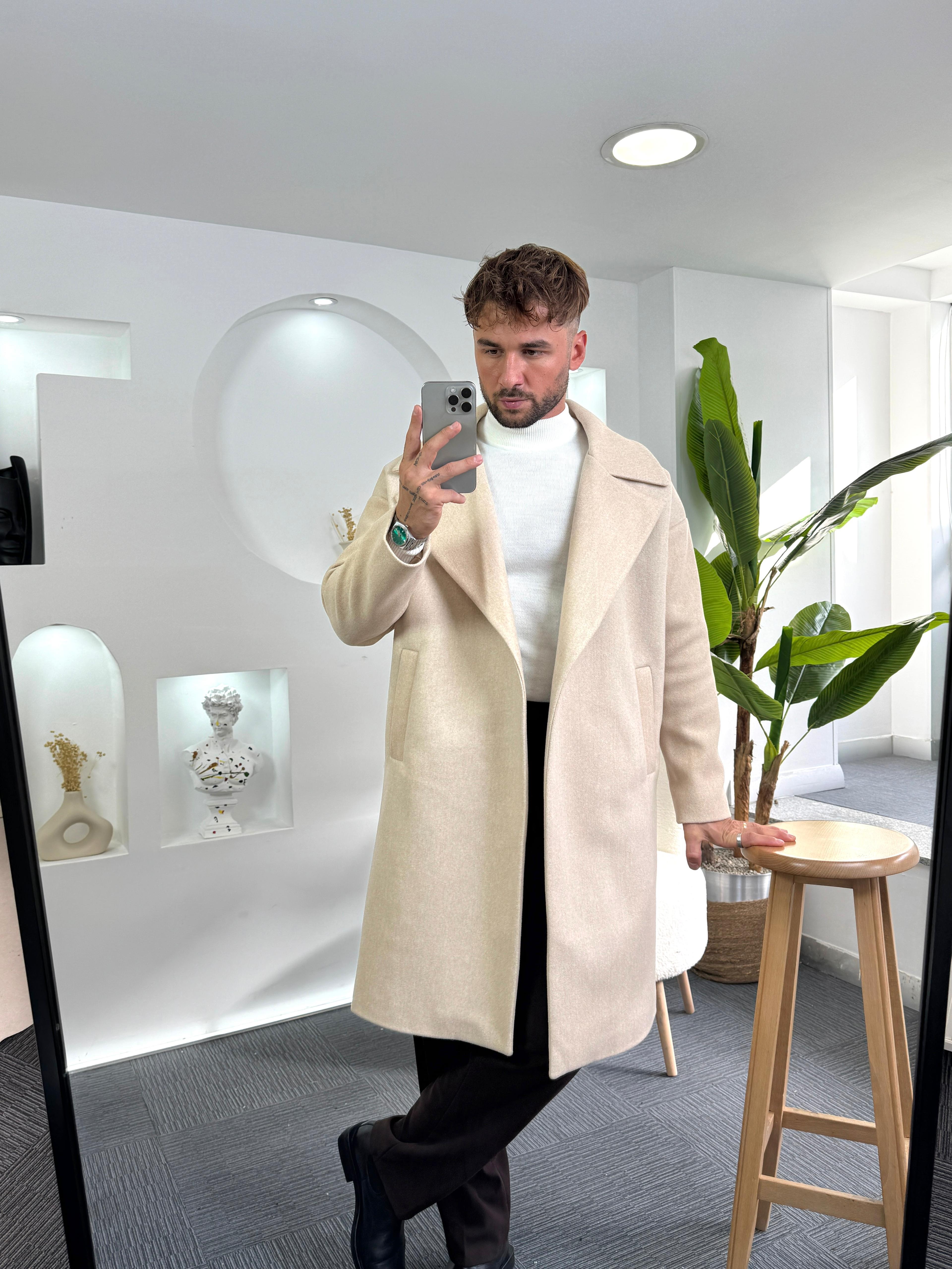 Bej Oversize Eks Kaşe Kaban