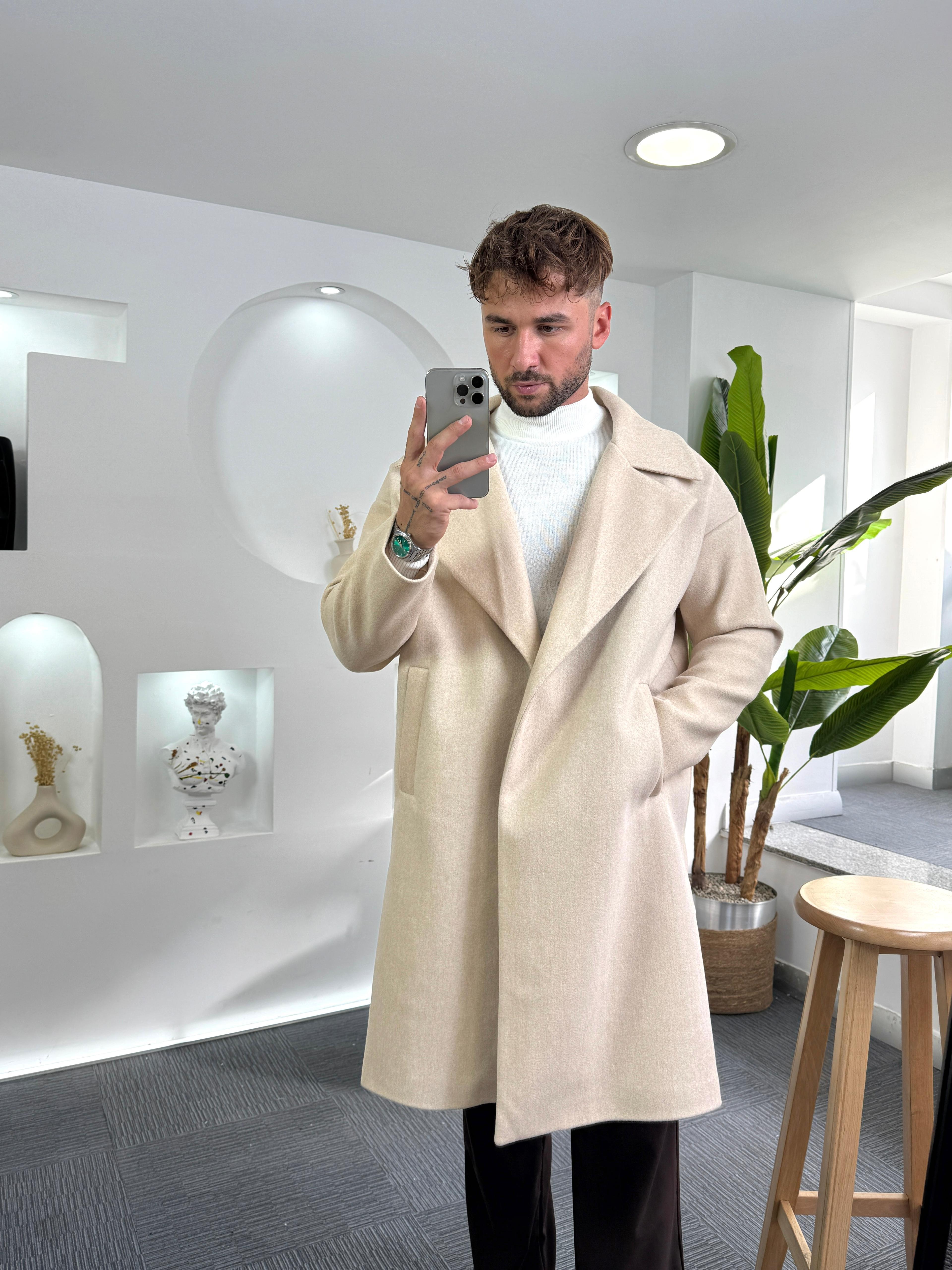 Bej Oversize Eks Kaşe Kaban