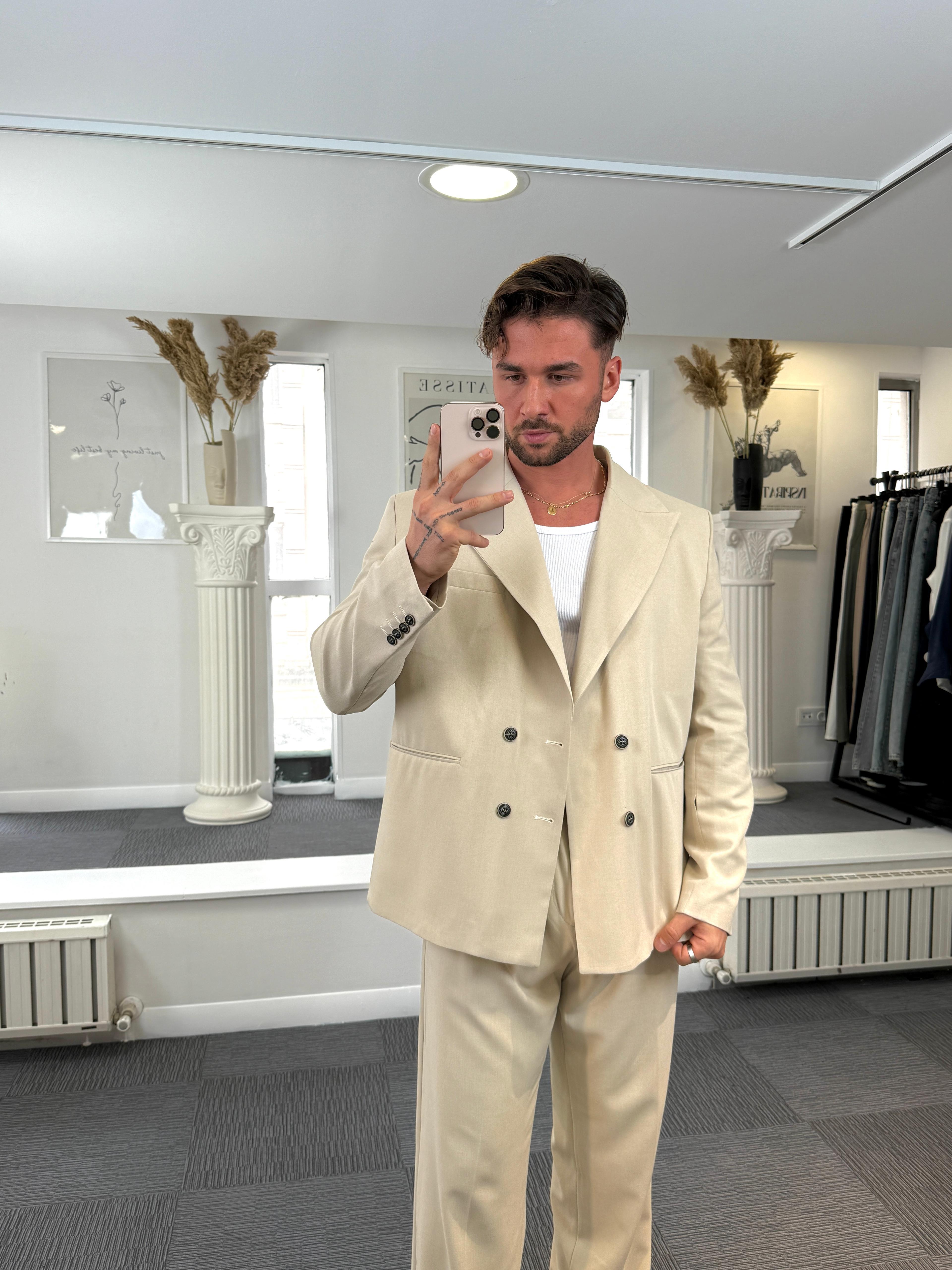 Bej Oversize Kruvaze Takım