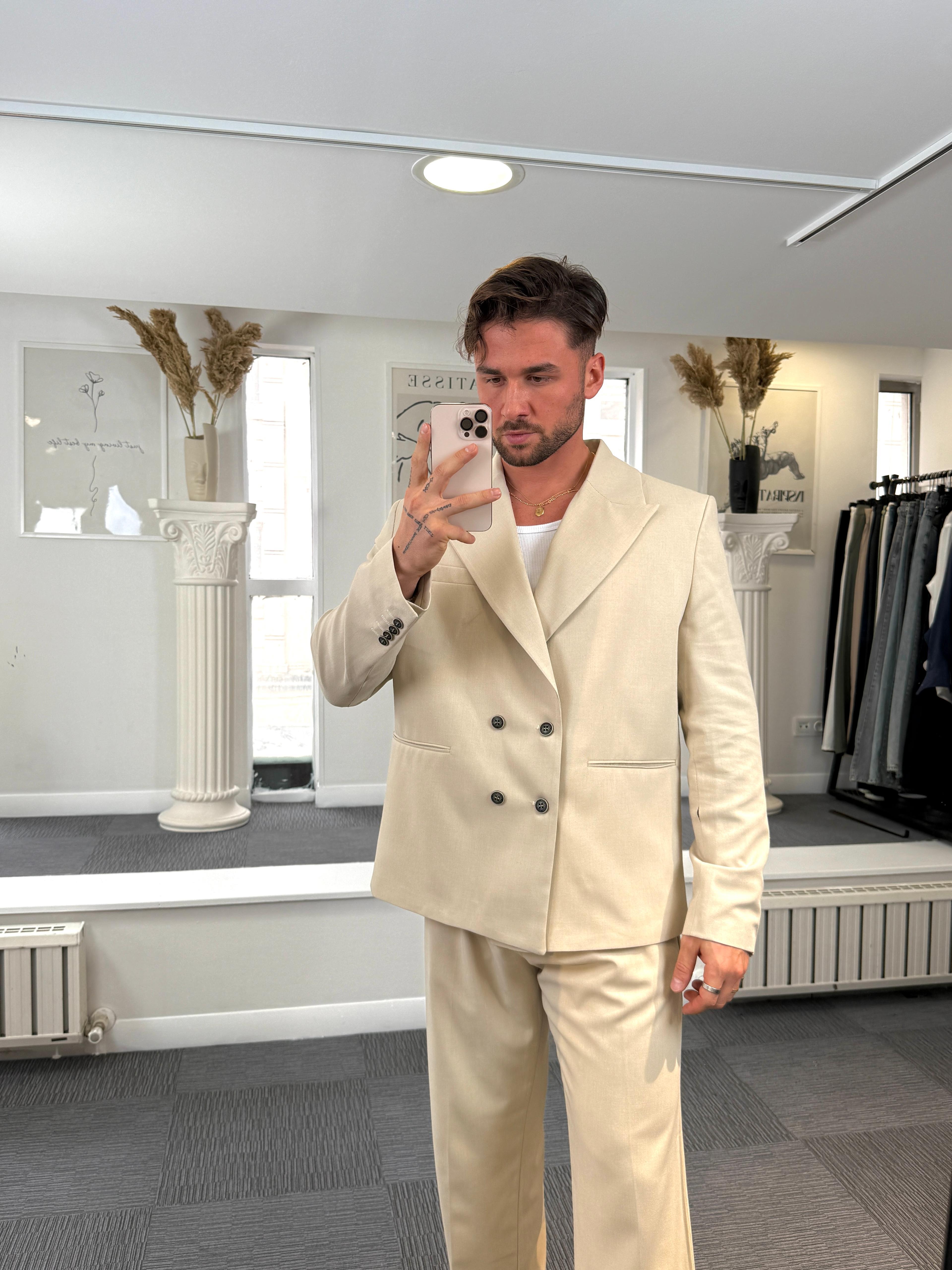 Bej Oversize Kruvaze Takım