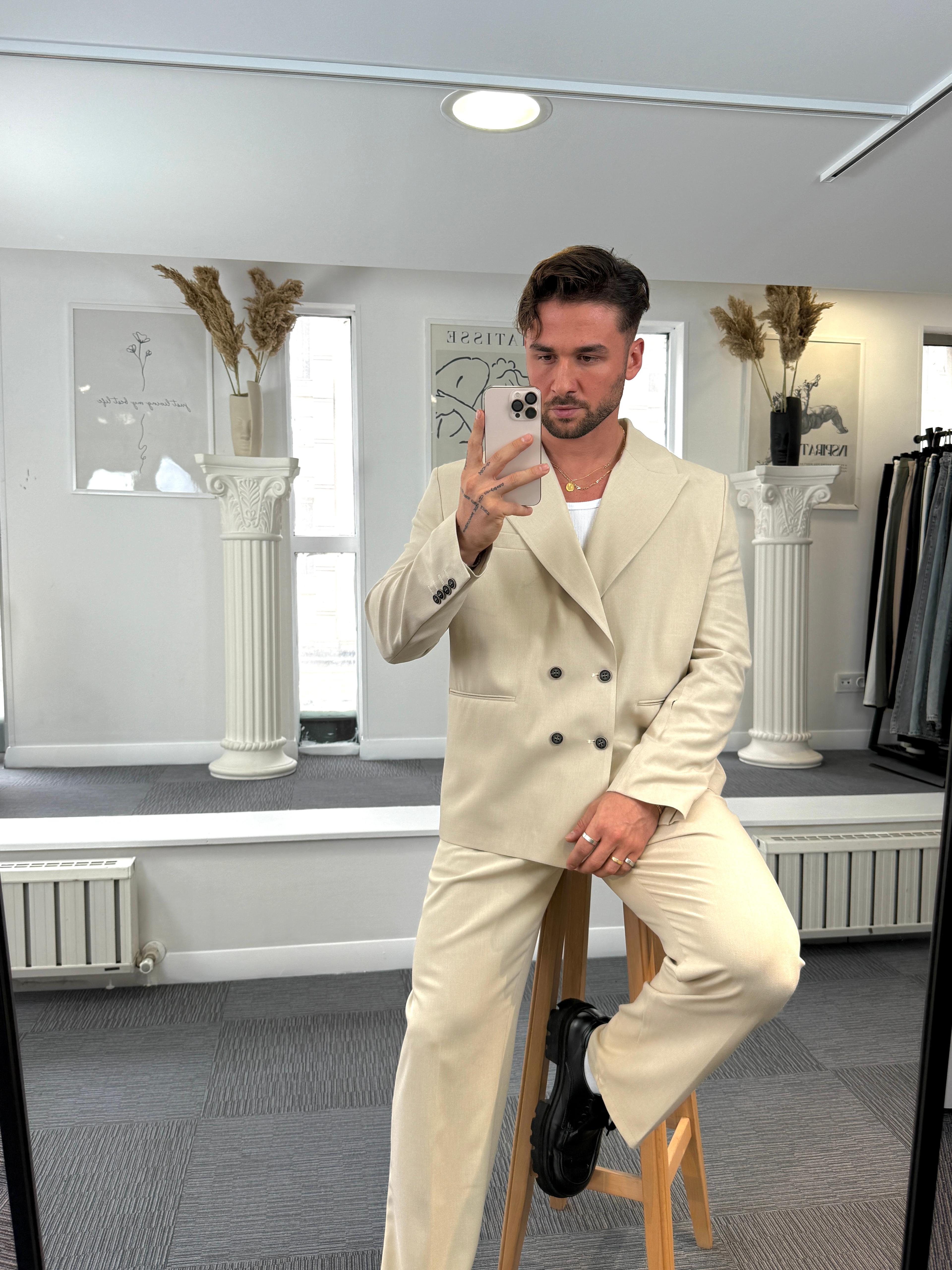 Bej Oversize Kruvaze Takım