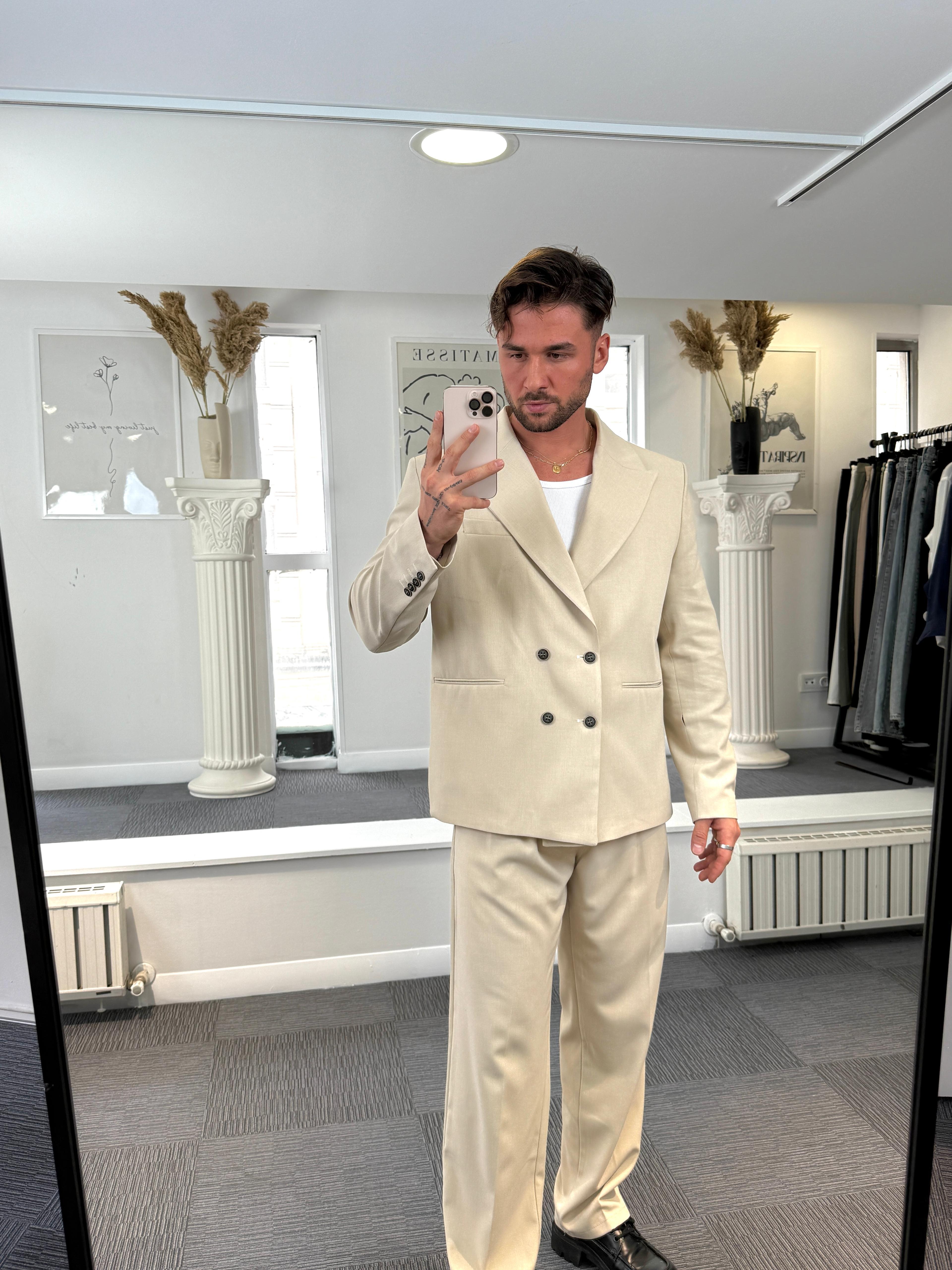 Bej Oversize Kruvaze Takım