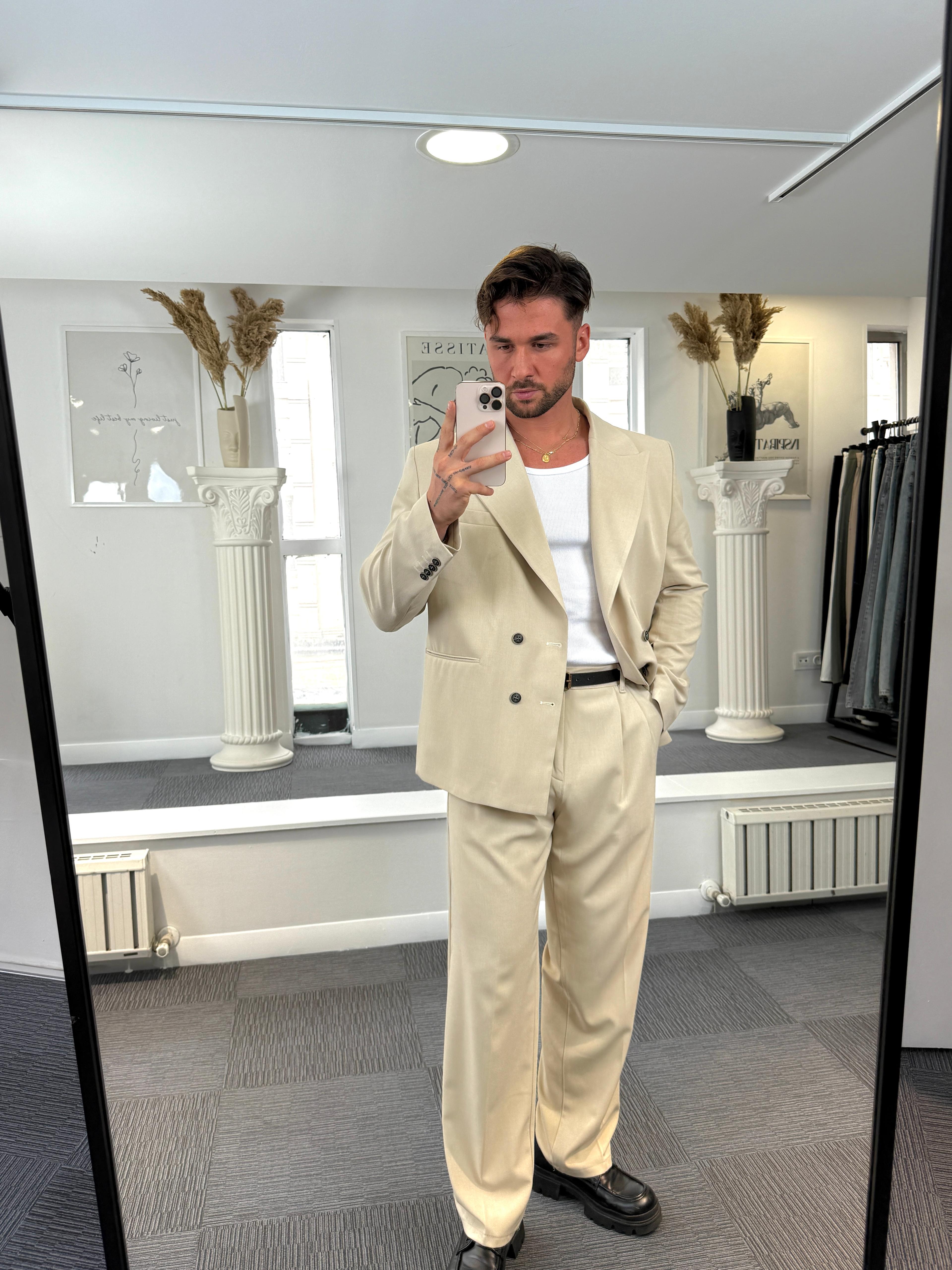 Bej Oversize Kruvaze Takım