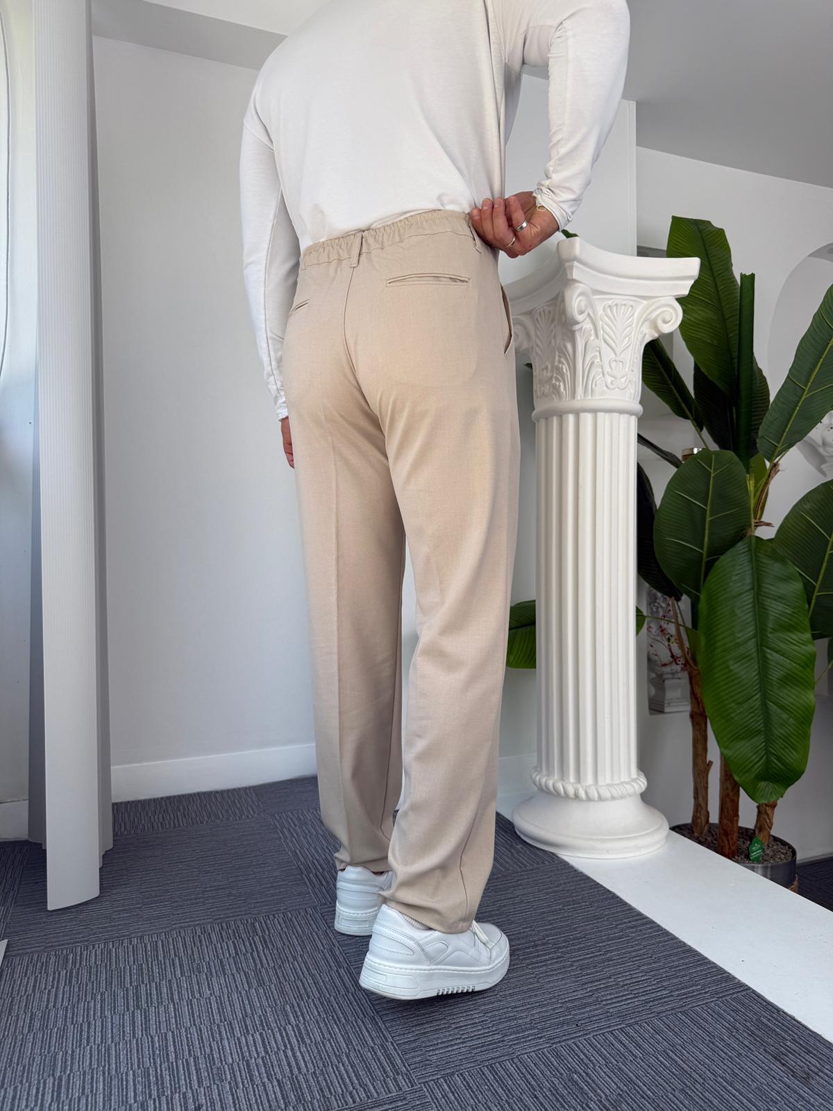 Bej Pileli Baggy Kumaş Pantolon 
