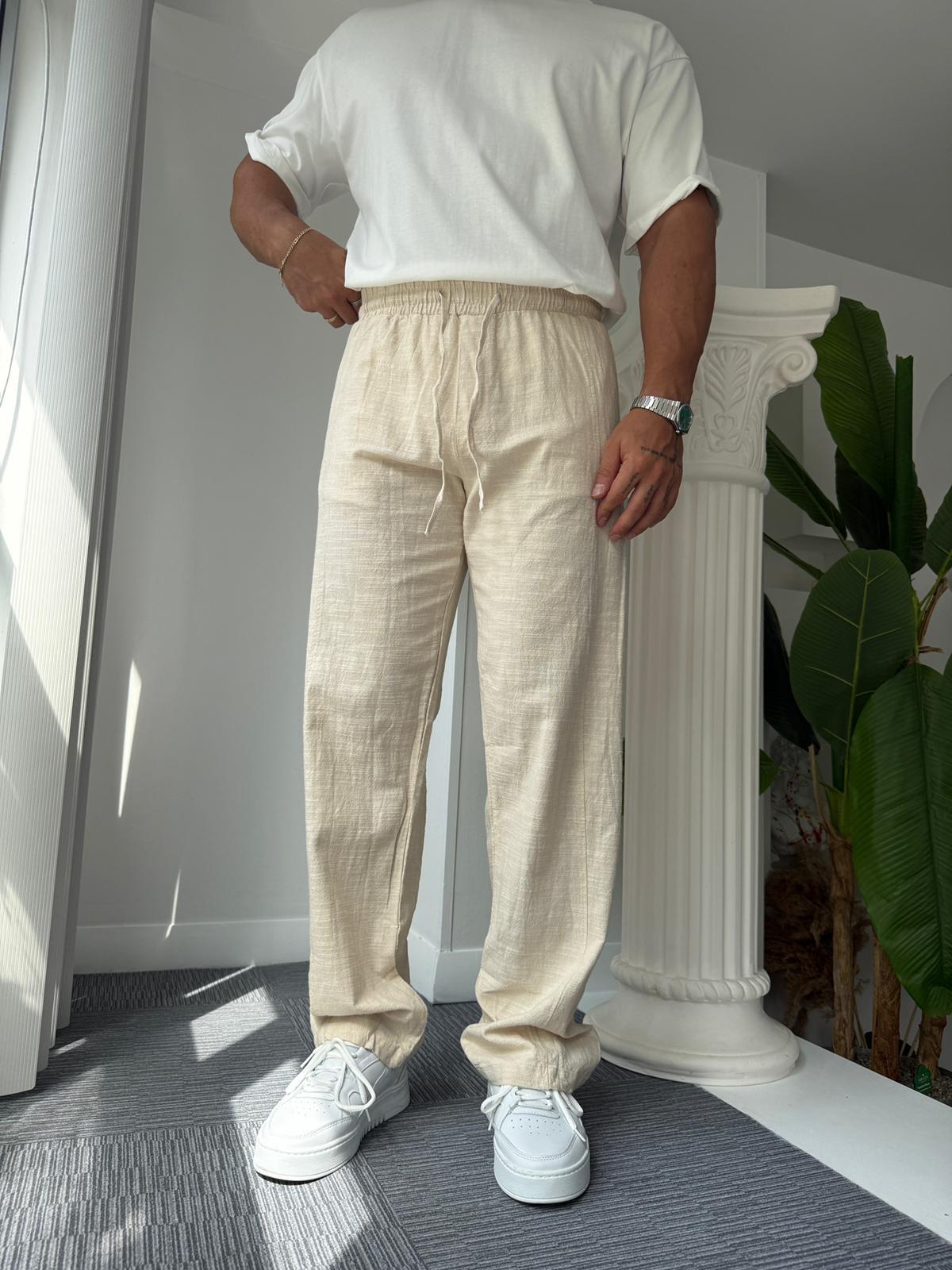 Bej RL Baggy Keten Pantolon