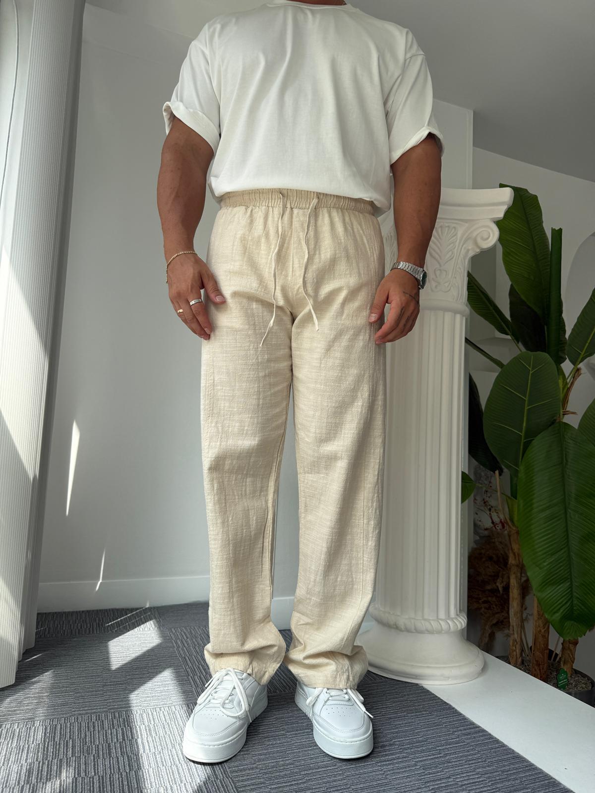 Bej RL Baggy Keten Pantolon