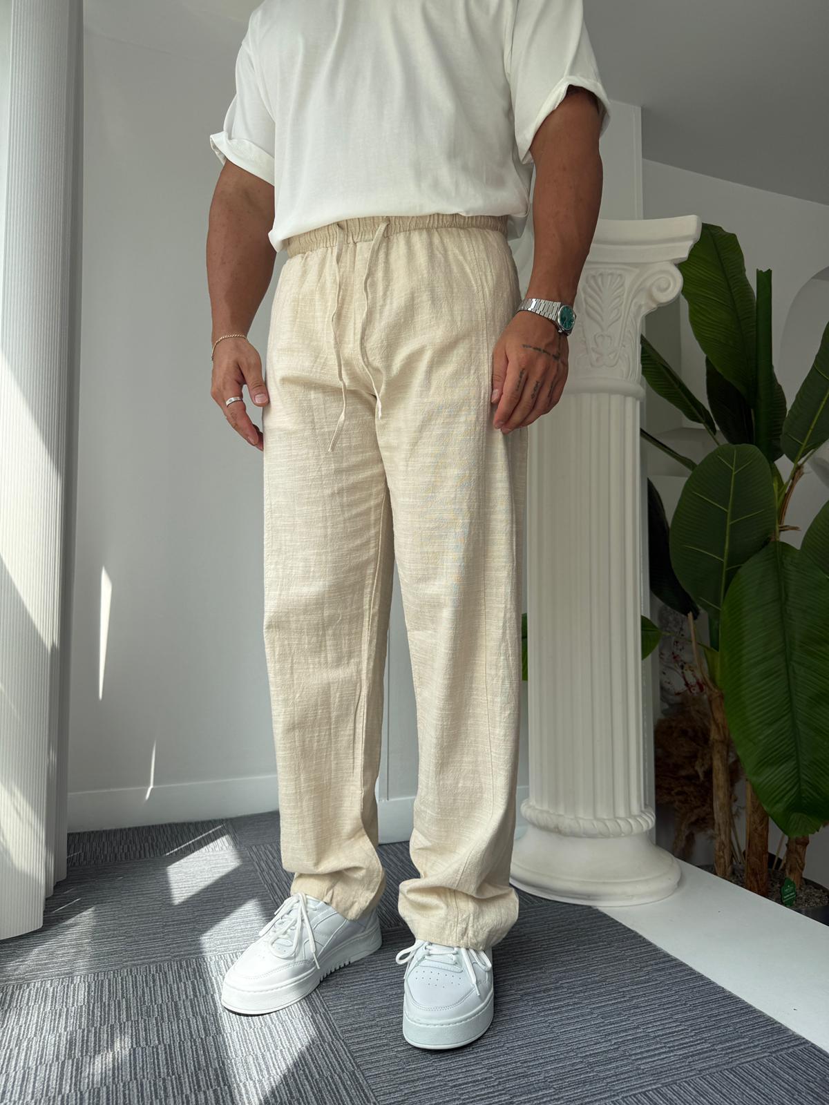 Bej RL Baggy Keten Pantolon