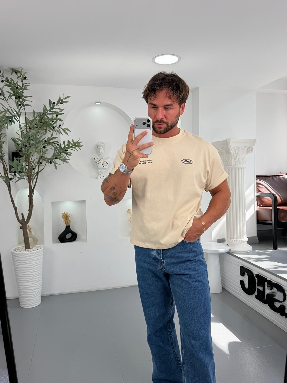 Bej RL Smile Boxy Fit Tshirt