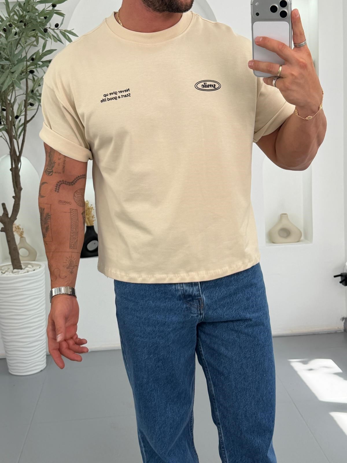 Bej RL Smile Boxy Fit Tshirt