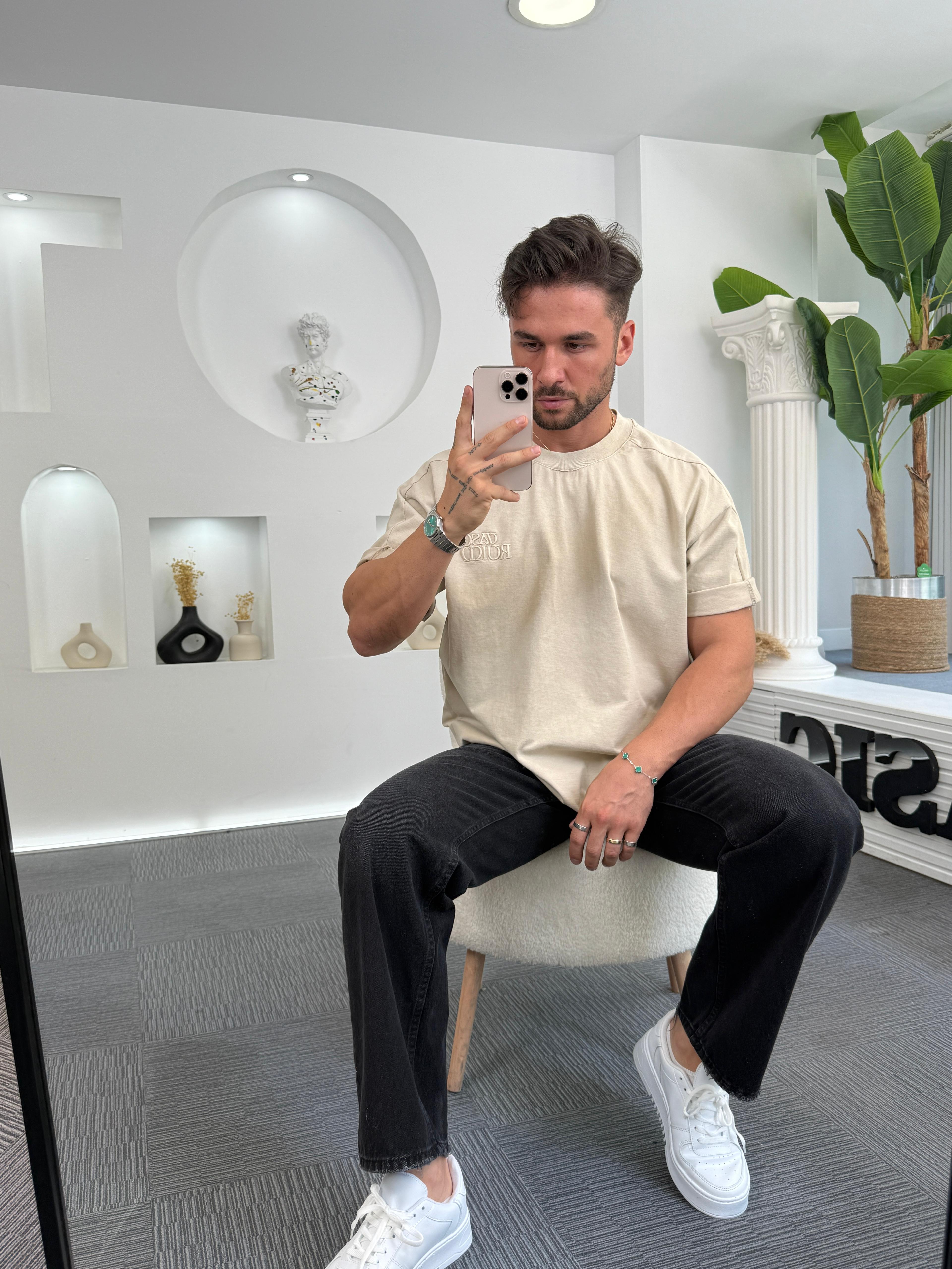 Bej Rules Yıkamalı Oversize RL Tshirt