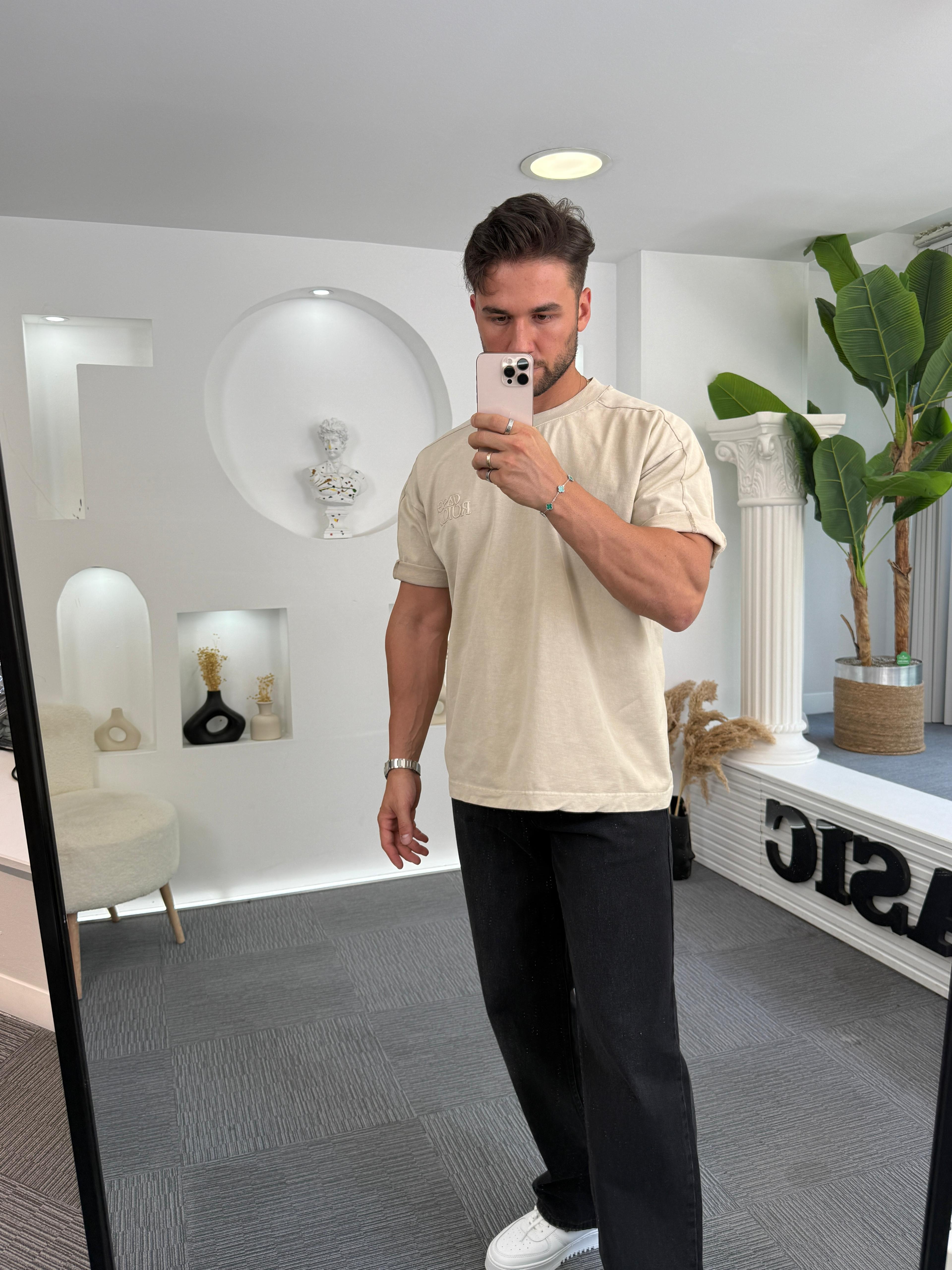 Bej Rules Yıkamalı Oversize RL Tshirt