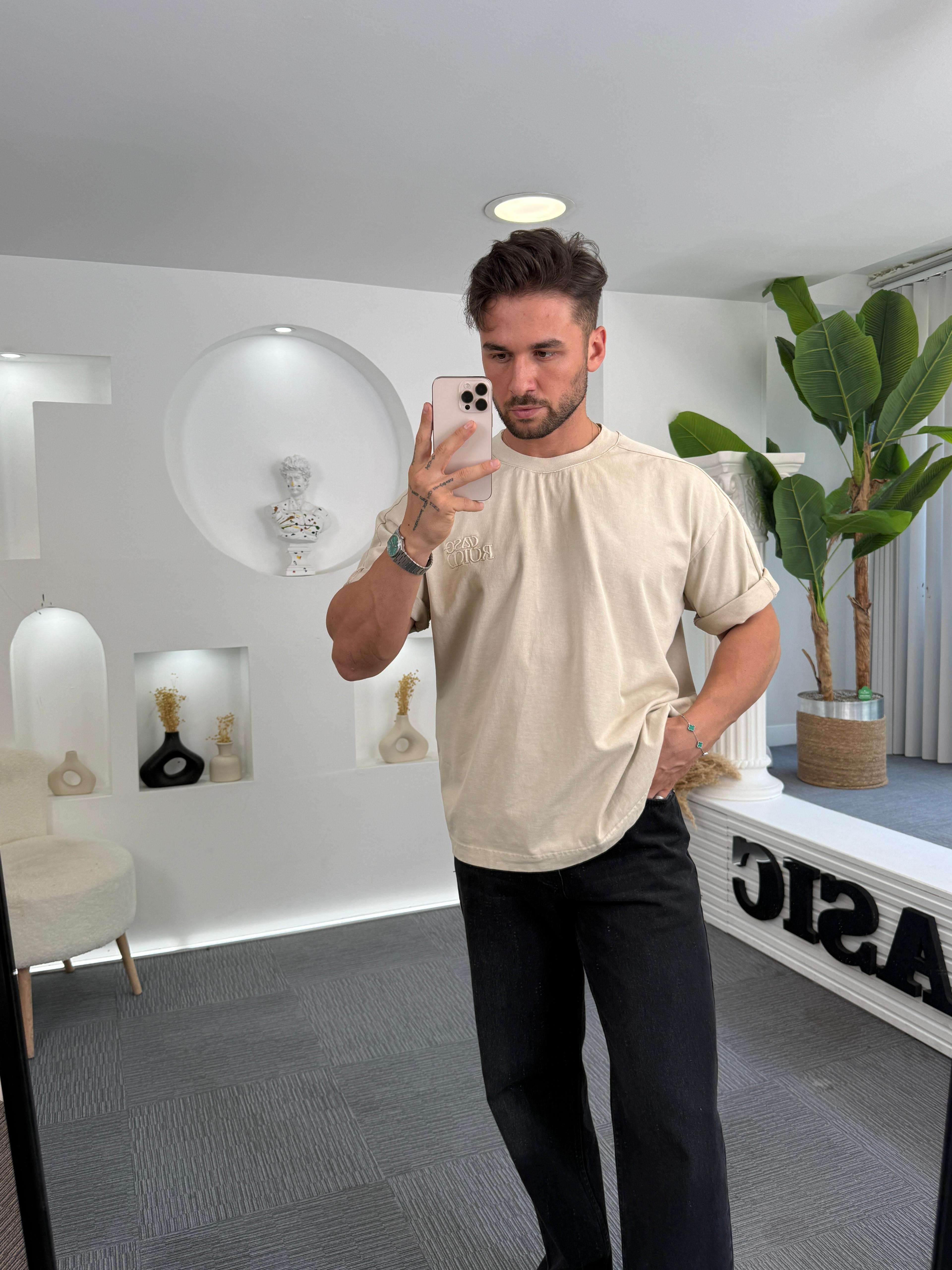 Bej Rules Yıkamalı Oversize RL Tshirt