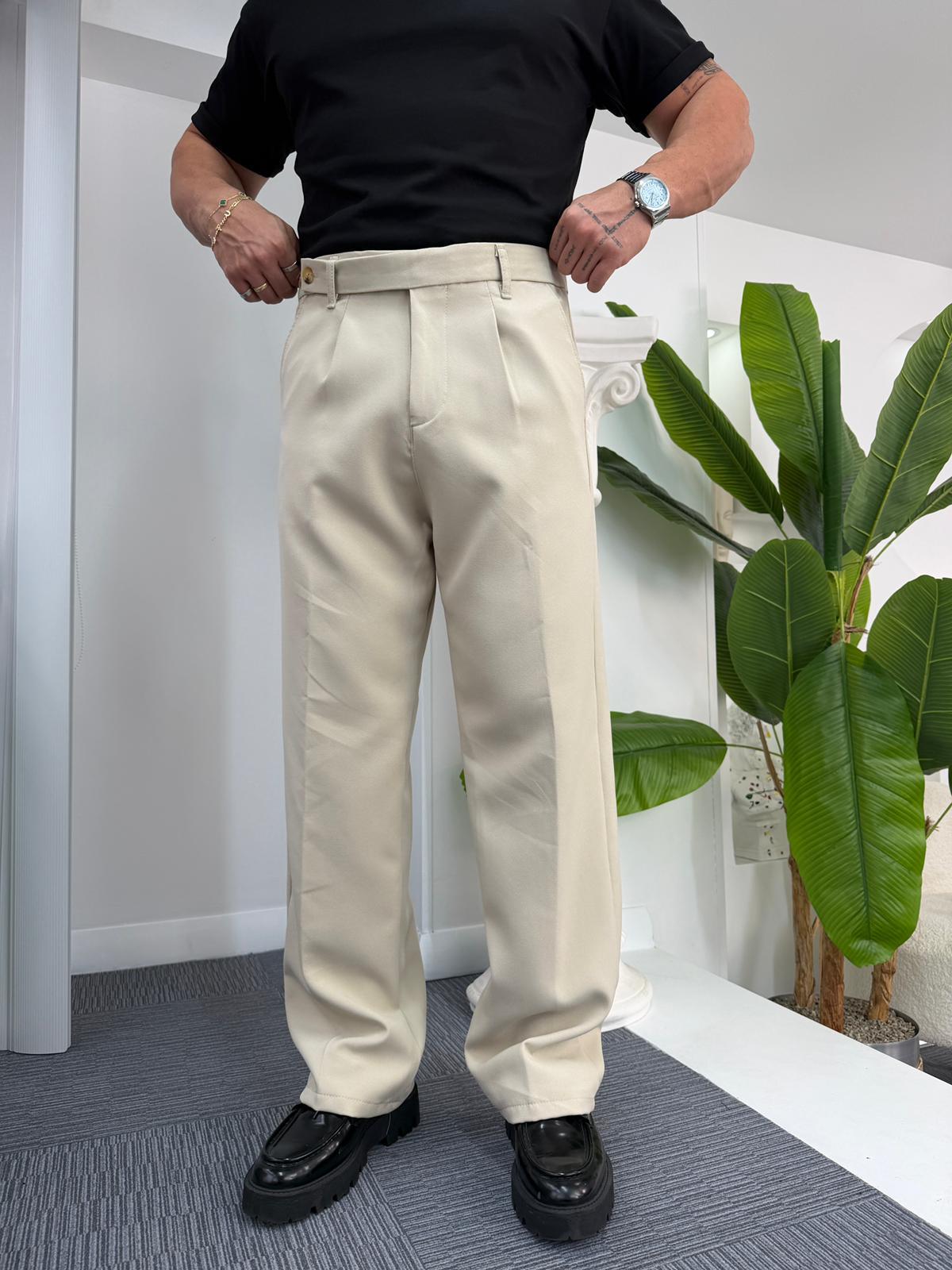 Bej Uzun Kemerli LK Baggy Kumaş Pantolon
