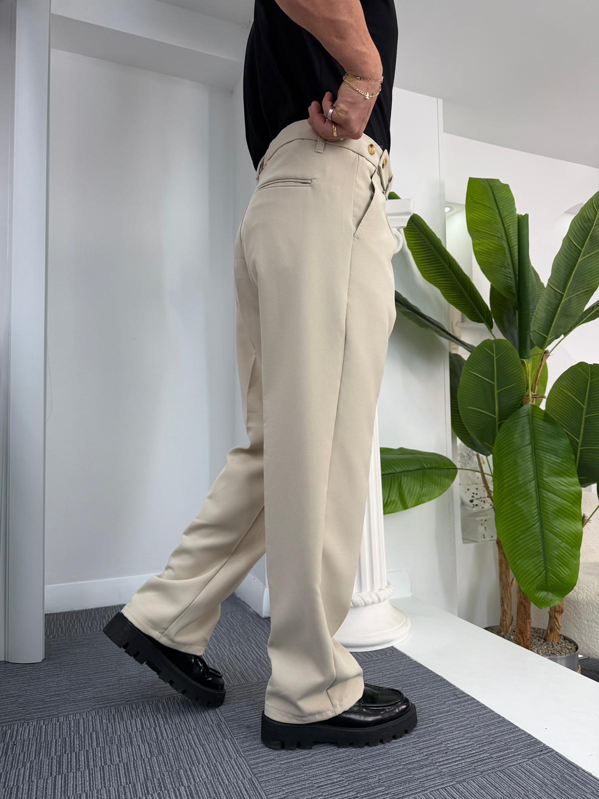 Bej Uzun Kemerli LK Baggy Kumaş Pantolon
