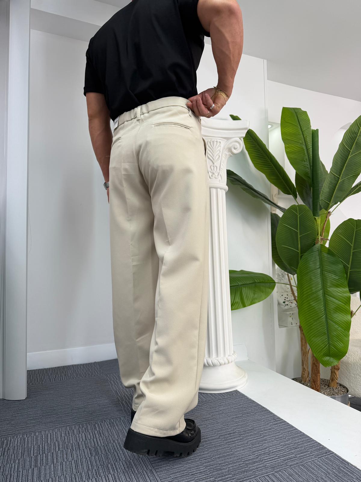 Bej Uzun Kemerli LK Baggy Kumaş Pantolon