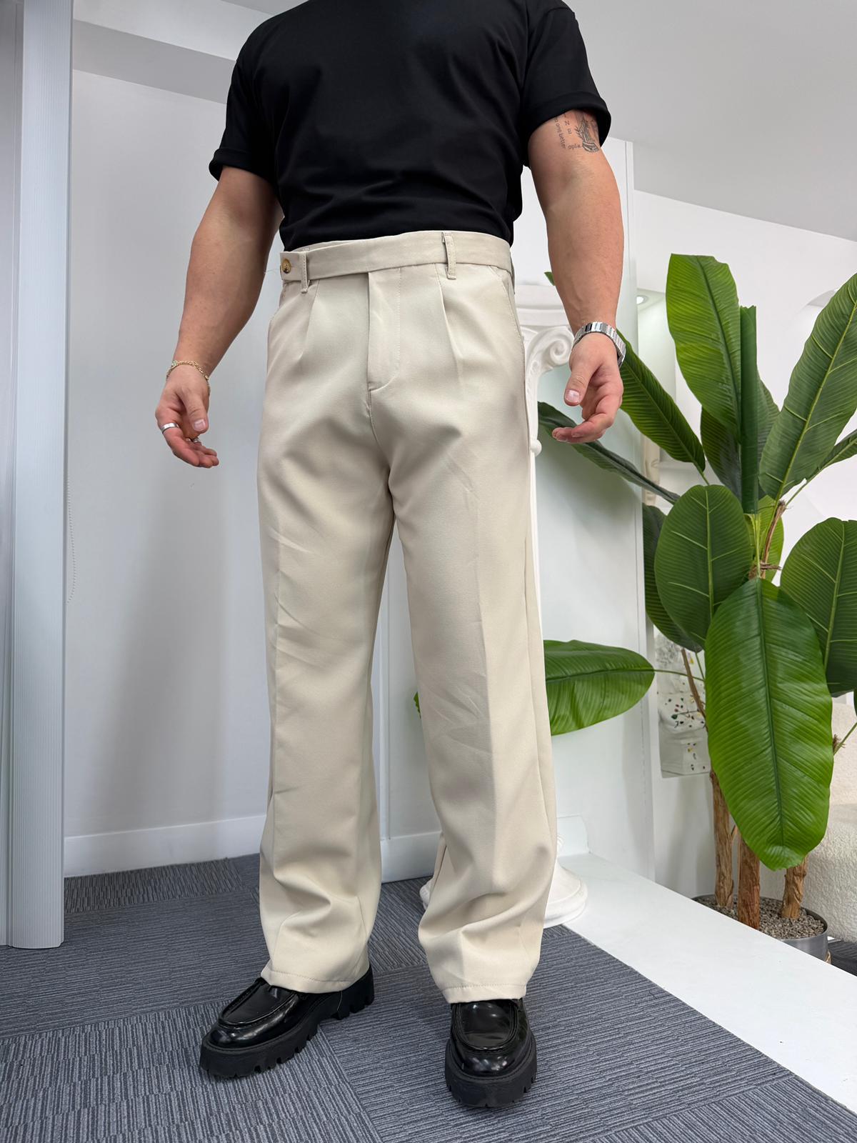 Bej Uzun Kemerli LK Baggy Kumaş Pantolon