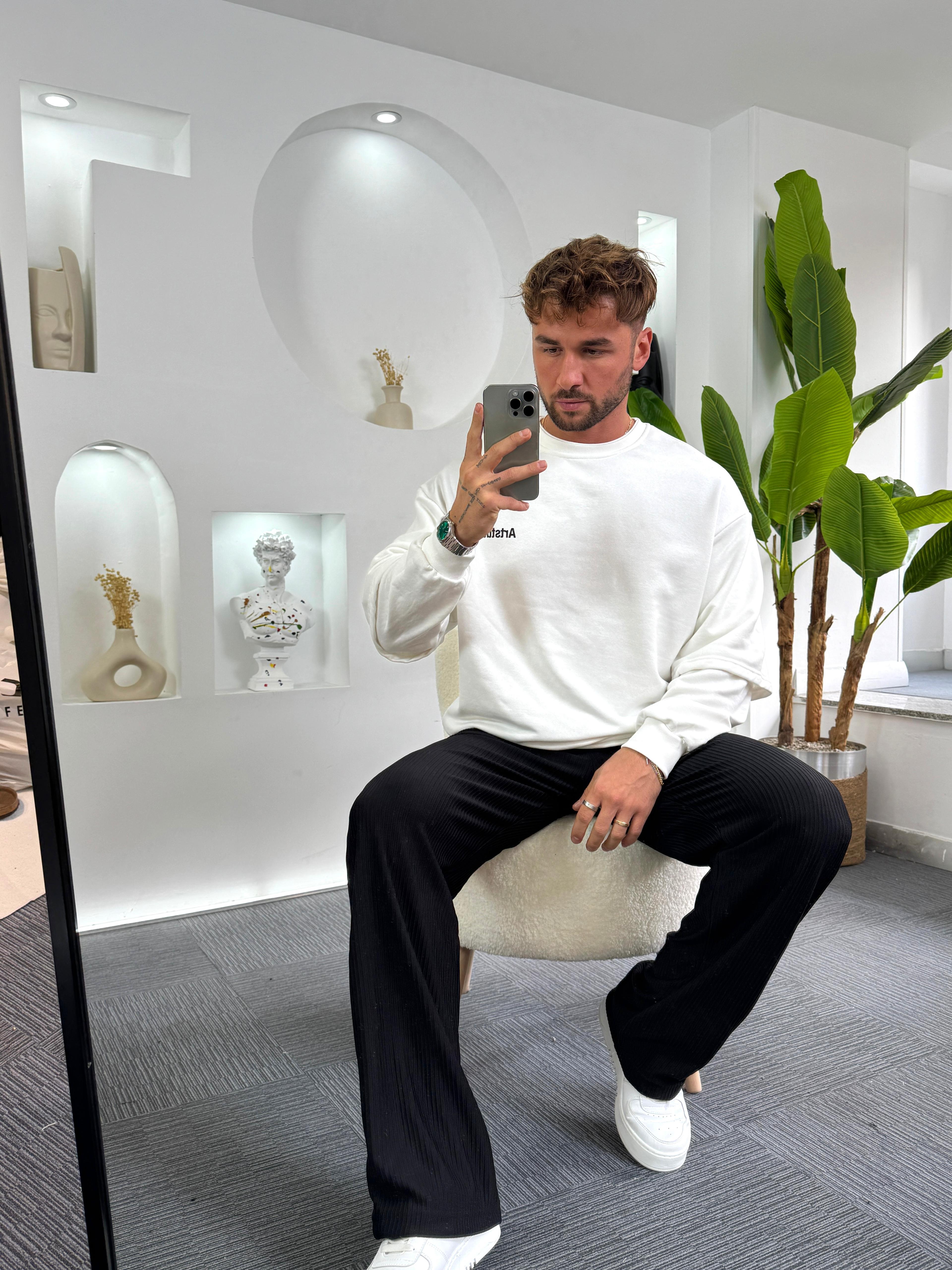Beyaz Artstudio Sırt baskılı Oversize Hoddie