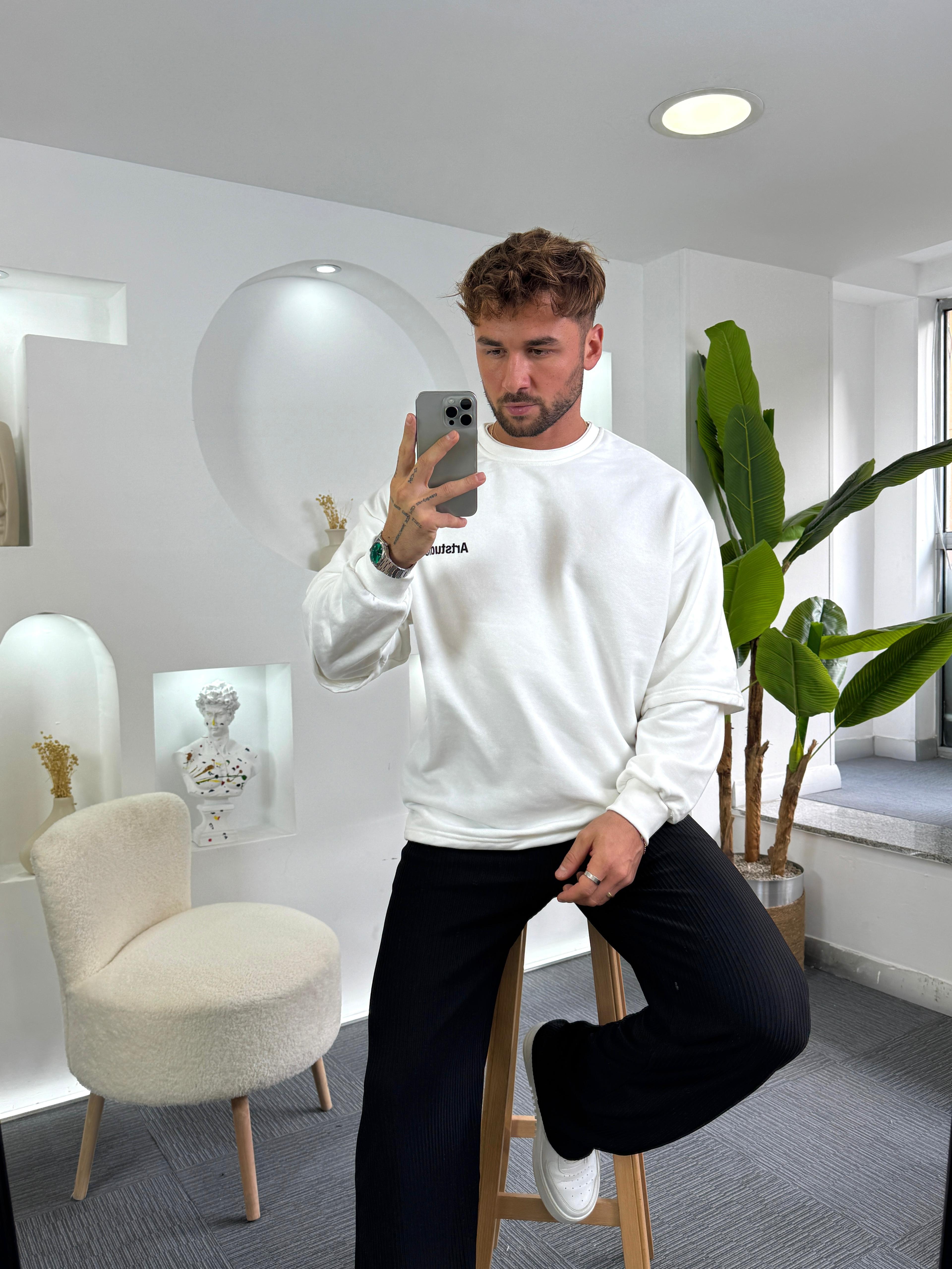 Beyaz Artstudio Sırt baskılı Oversize Hoddie