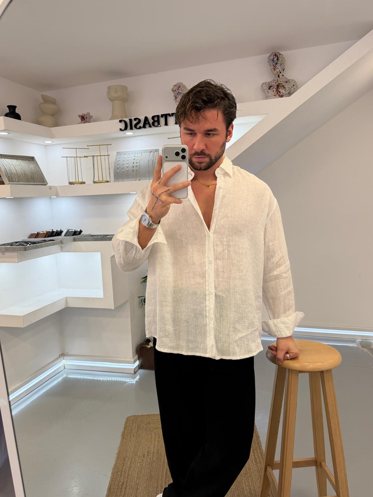 Beyaz GG %100 Linen Oversize Premium Gömlek