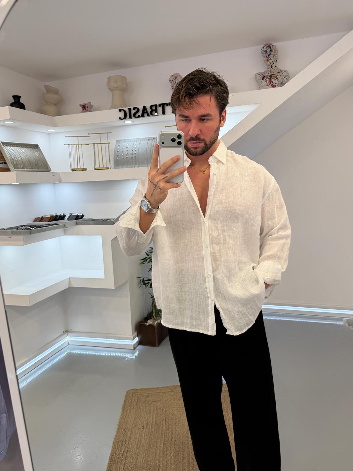 Beyaz GG %100 Linen Oversize Premium Gömlek