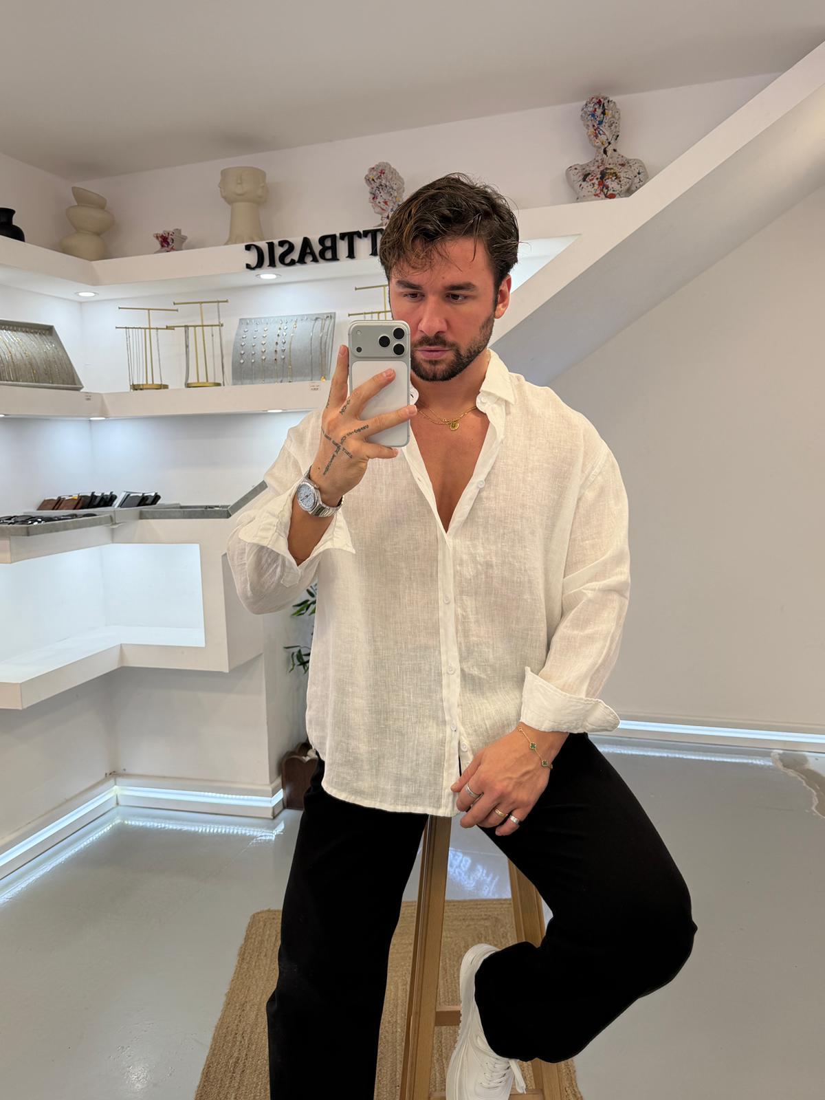 Beyaz GG %100 Linen Oversize Premium Gömlek