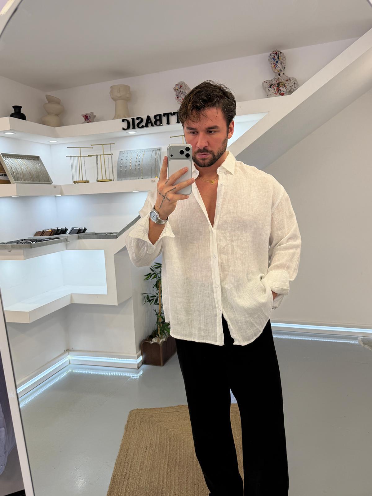 Beyaz GG %100 Linen Oversize Premium Gömlek