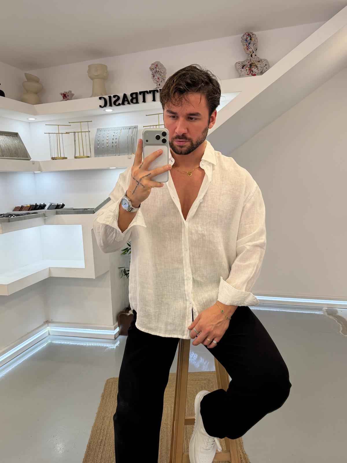 Beyaz GG %100 Linen Oversize Premium Gömlek