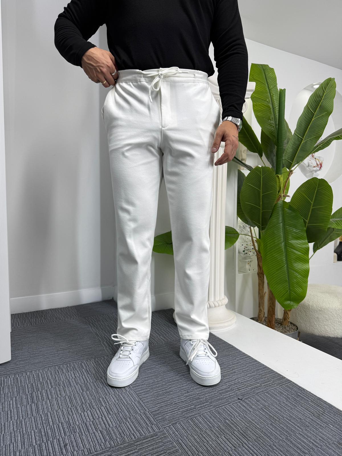Beyaz GG Boyfriend Kalıp Gabardin Pantolon