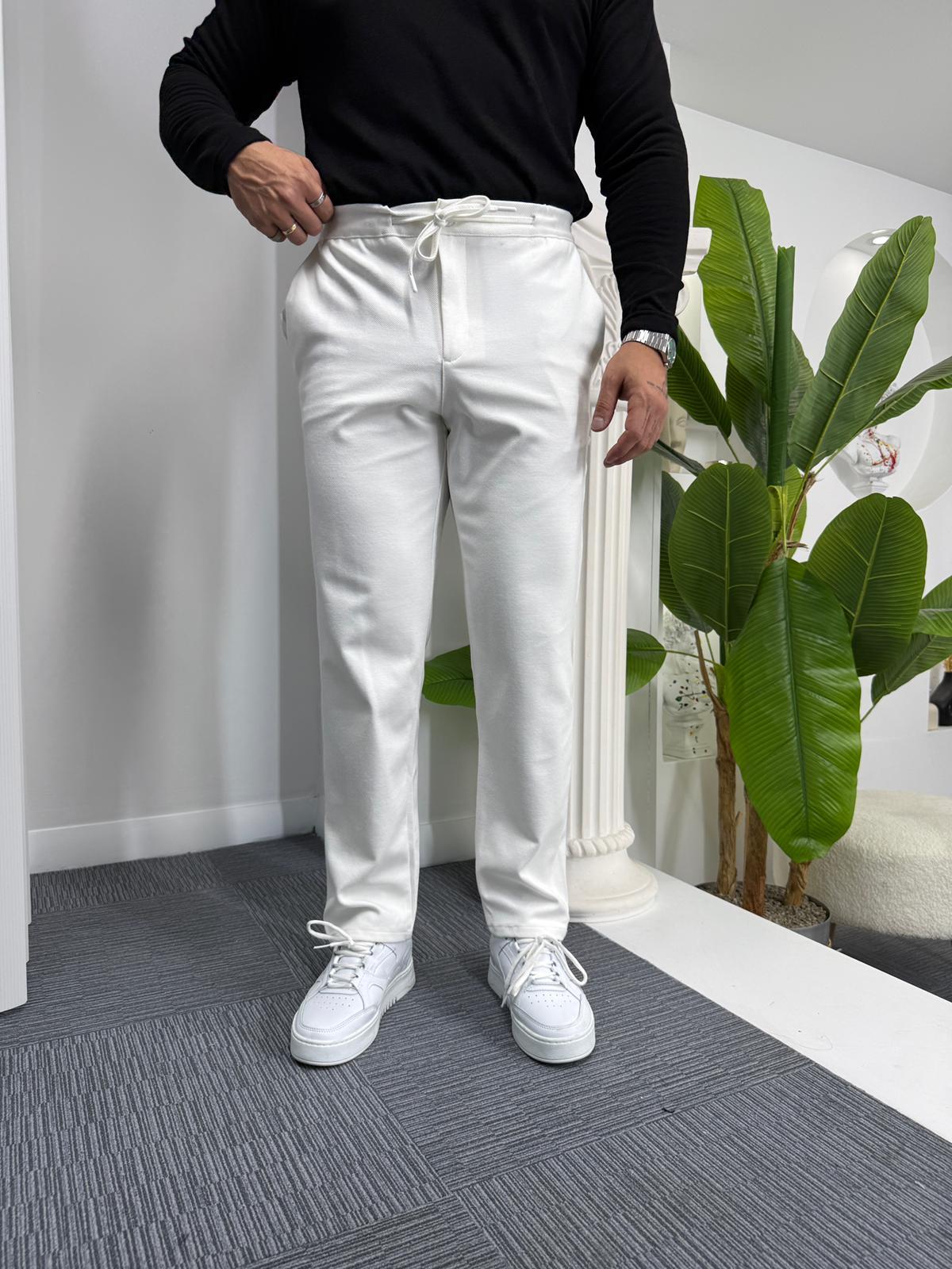 Beyaz GG Boyfriend Kalıp Gabardin Pantolon