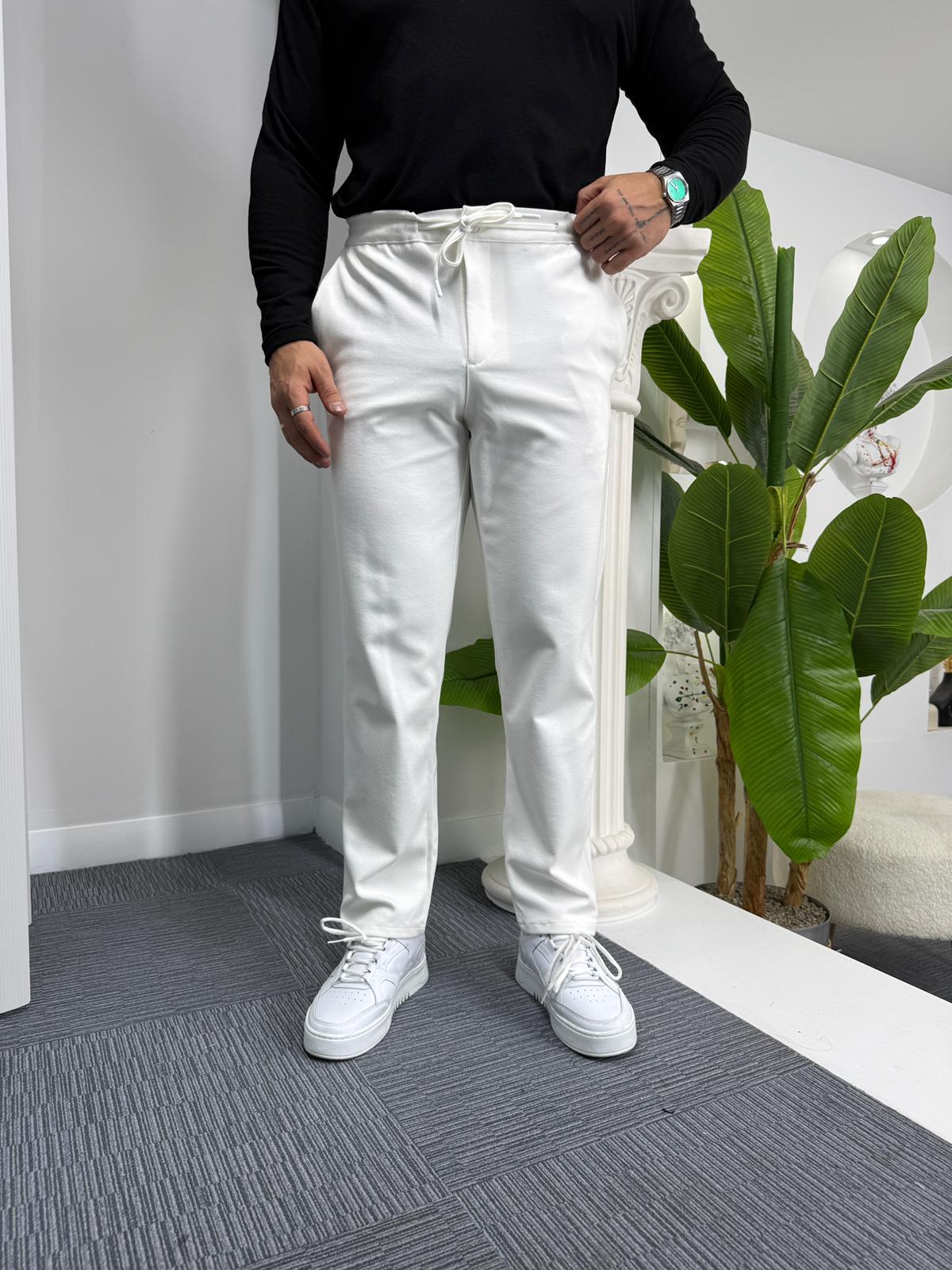 Beyaz GG Boyfriend Kalıp Gabardin Pantolon
