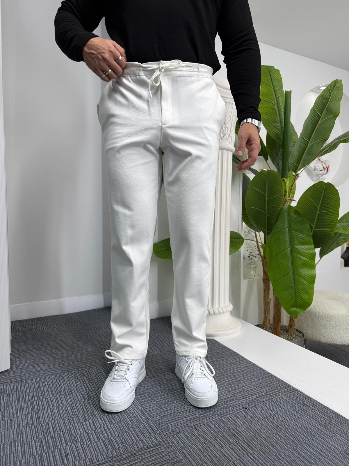 Beyaz GG Boyfriend Kalıp Gabardin Pantolon