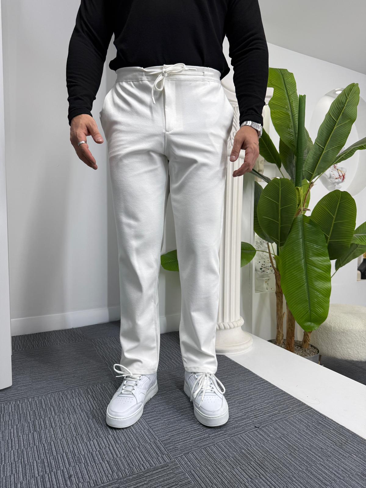 Beyaz GG Boyfriend Kalıp Gabardin Pantolon
