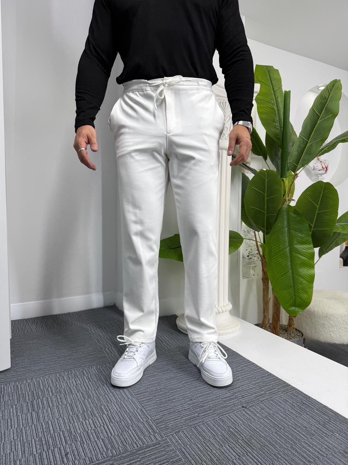 Beyaz GG Boyfriend Kalıp Gabardin Pantolon