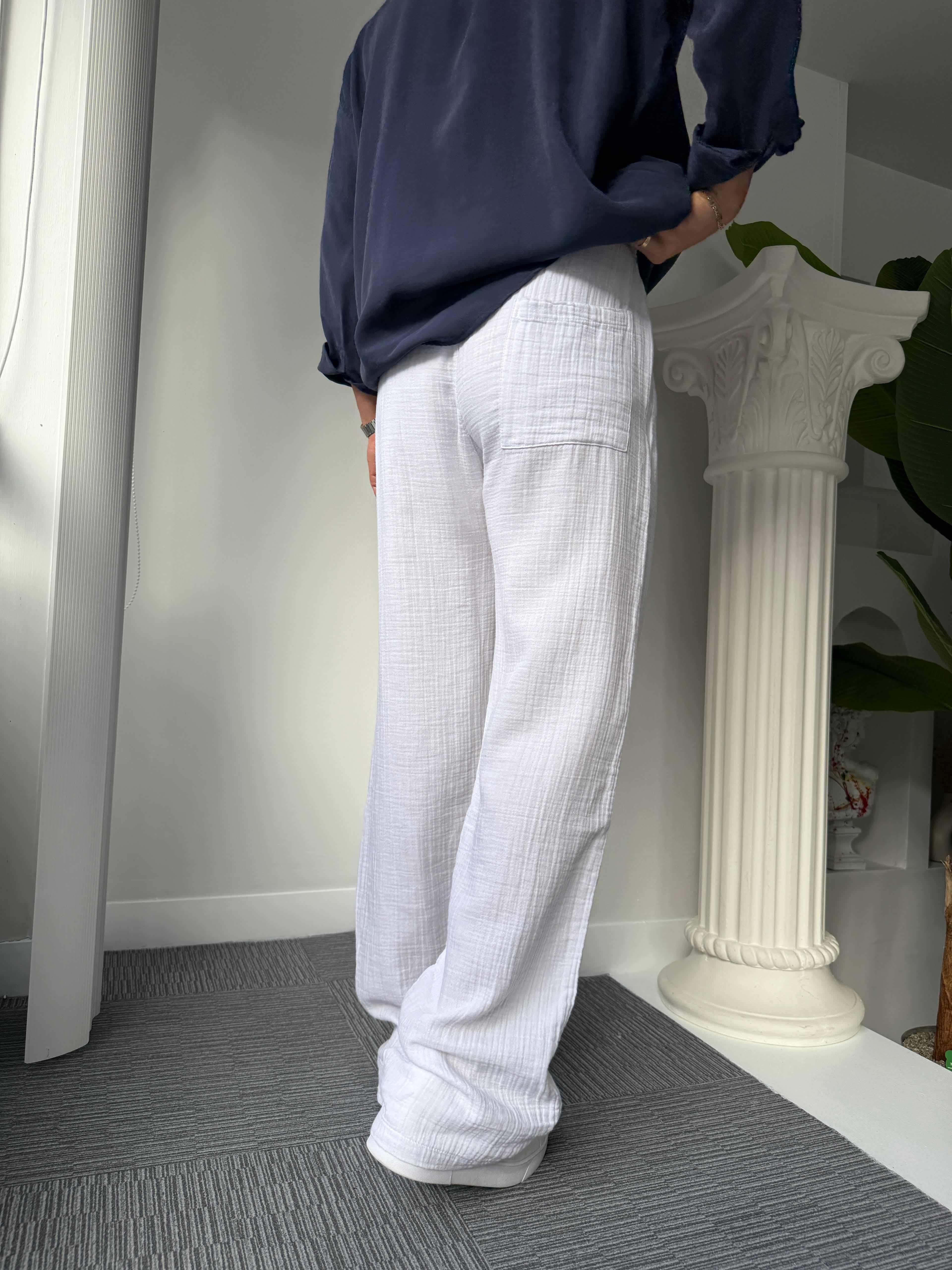 Beyaz Giesto Baggy Müslin Pantolon