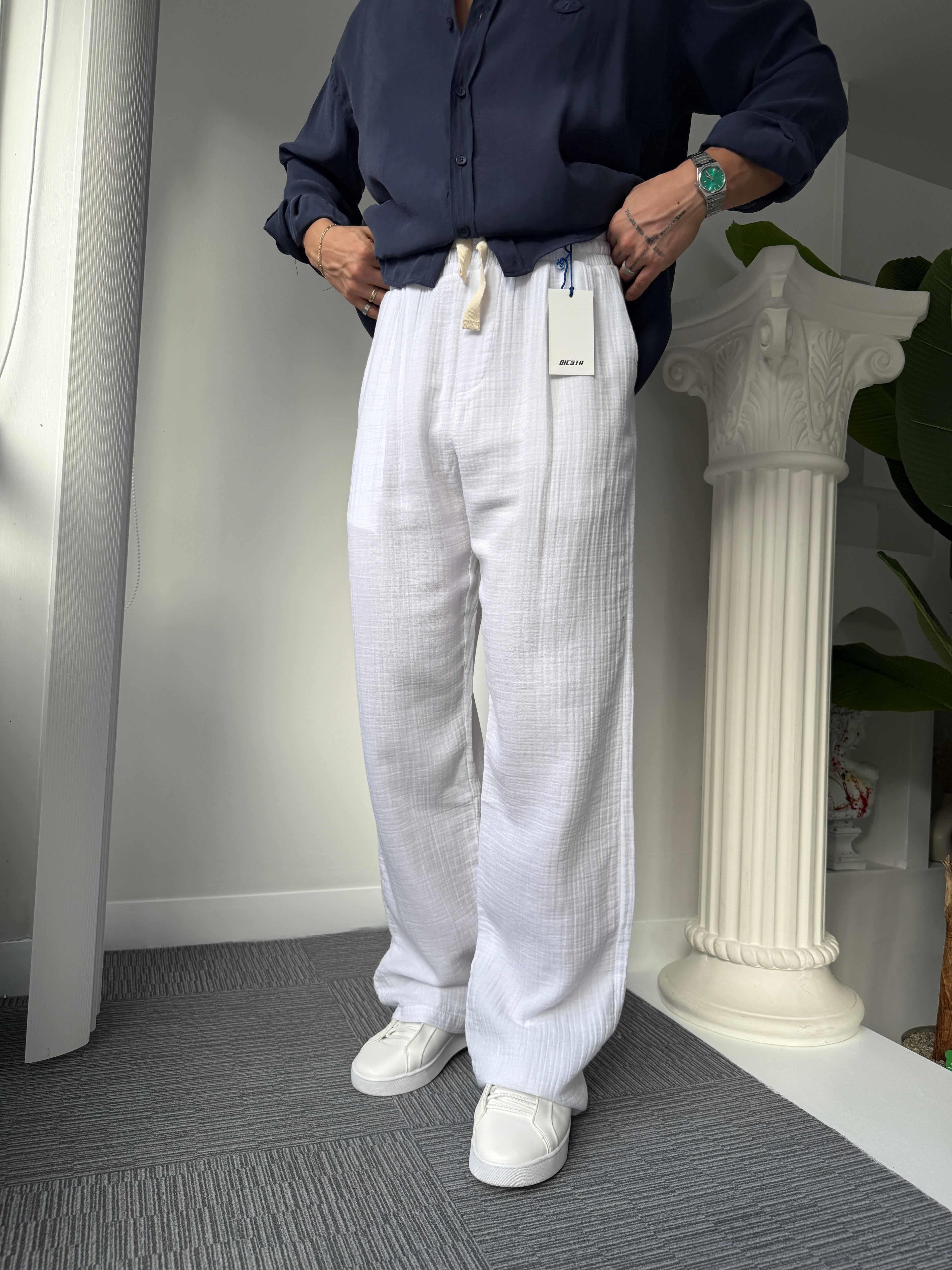 Beyaz Giesto Baggy Müslin Pantolon