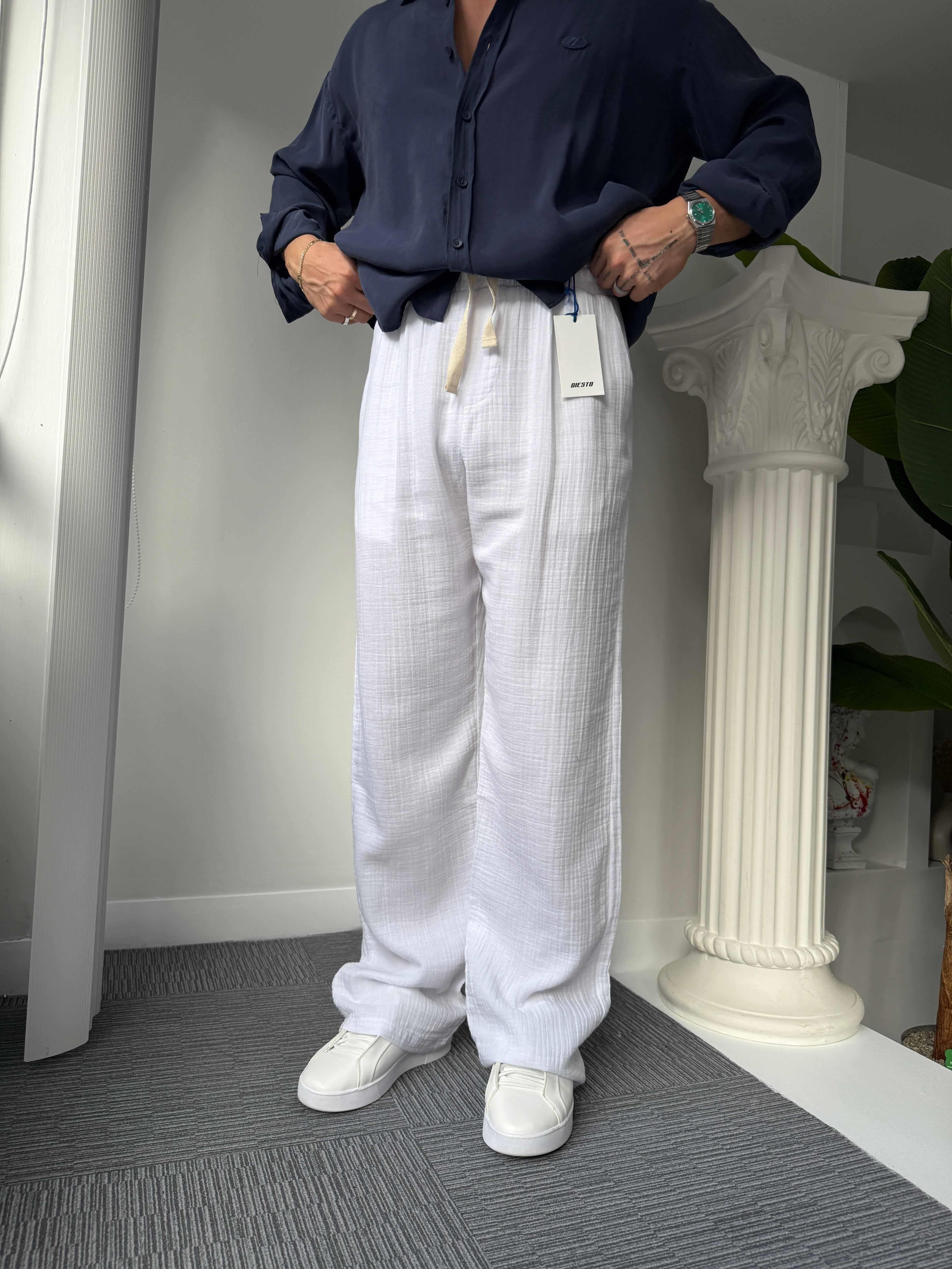 Beyaz Giesto Baggy Müslin Pantolon