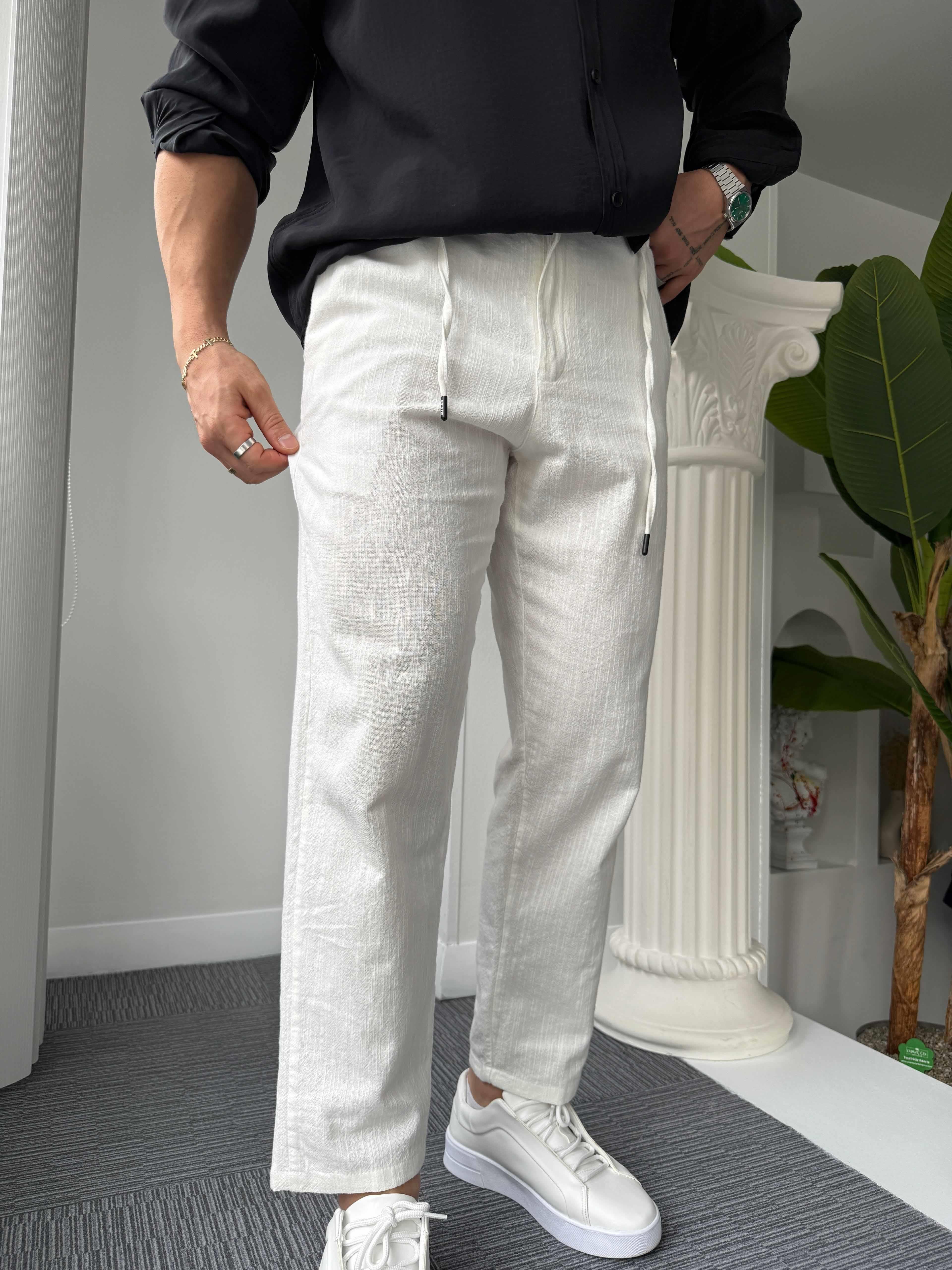 Beyaz Giesto BF Kalıp Linen Pantolon