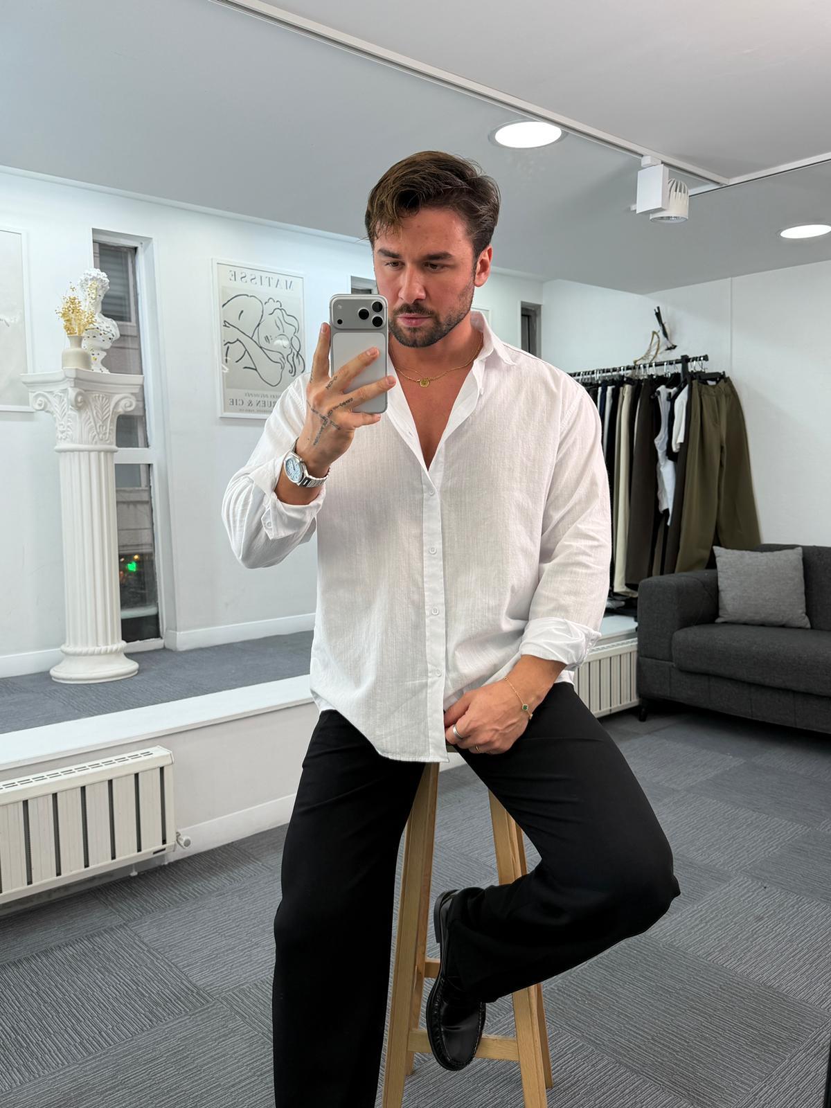 Beyaz Giesto Oversize Fresh Keten Gömlek