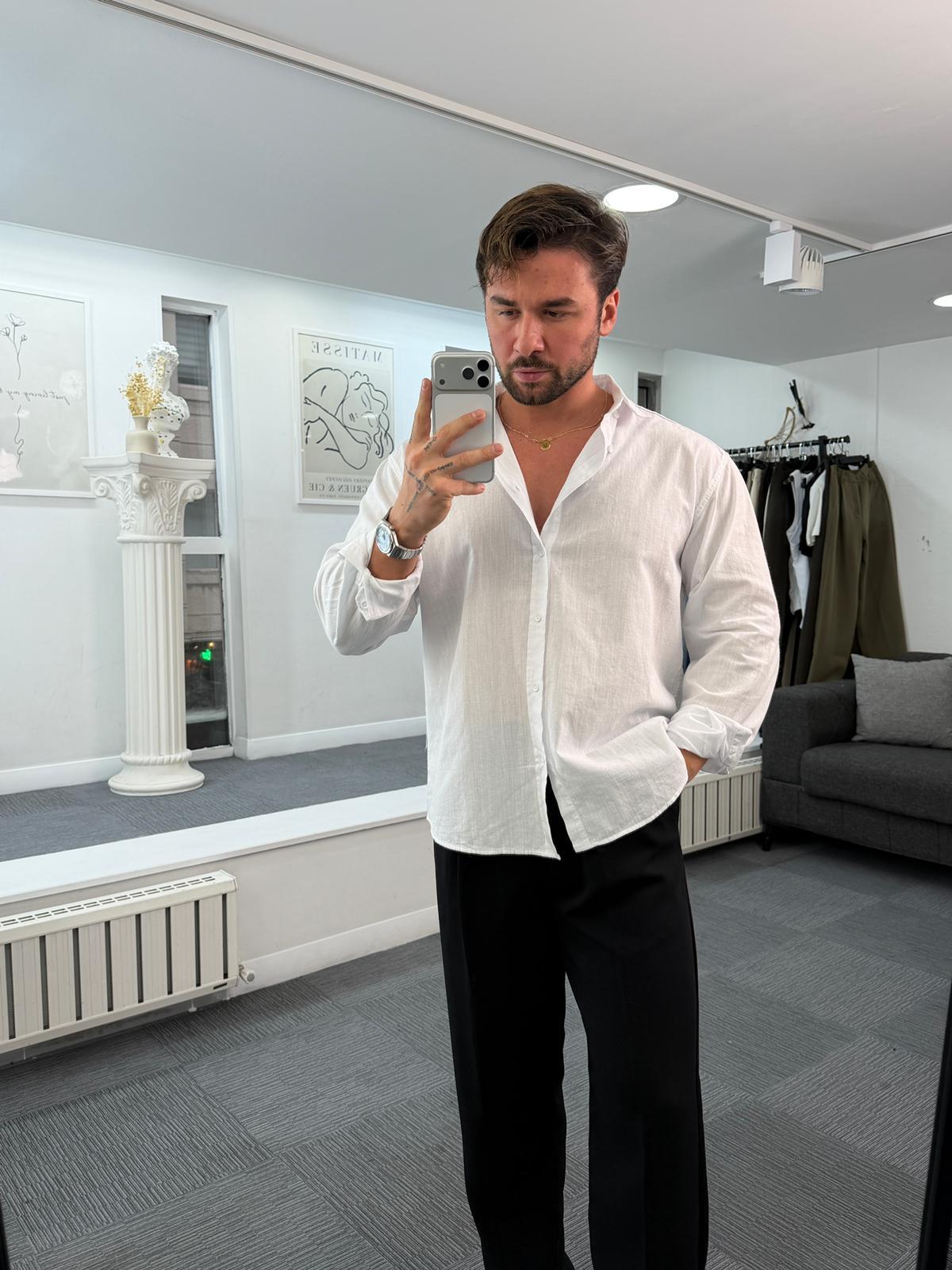 Beyaz Giesto Oversize Fresh Keten Gömlek