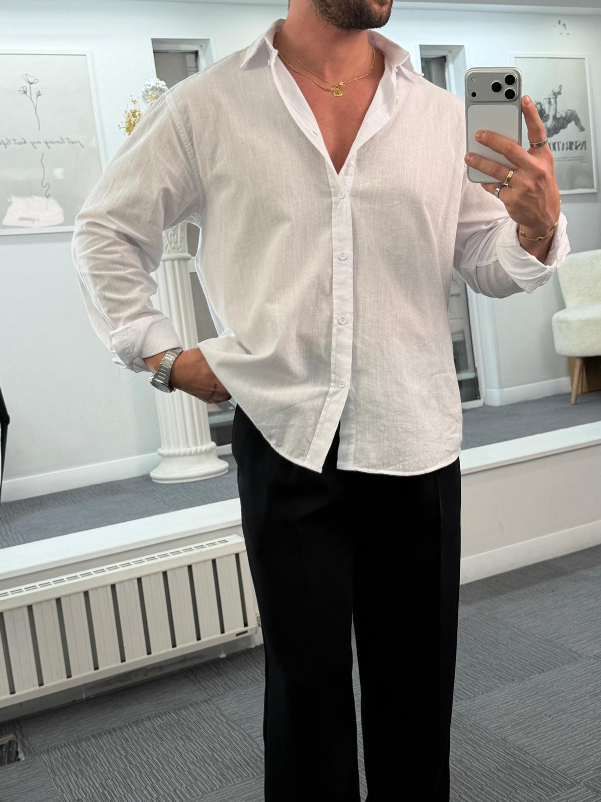 Beyaz Giesto Oversize Fresh Keten Gömlek