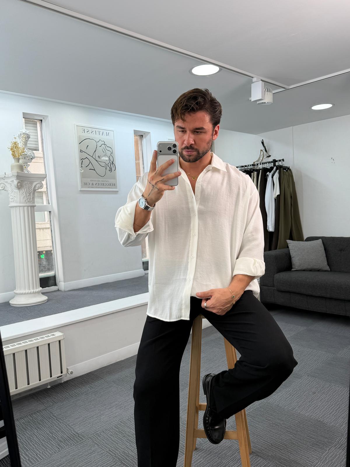 Beyaz LK Oversize Modal Gömlek