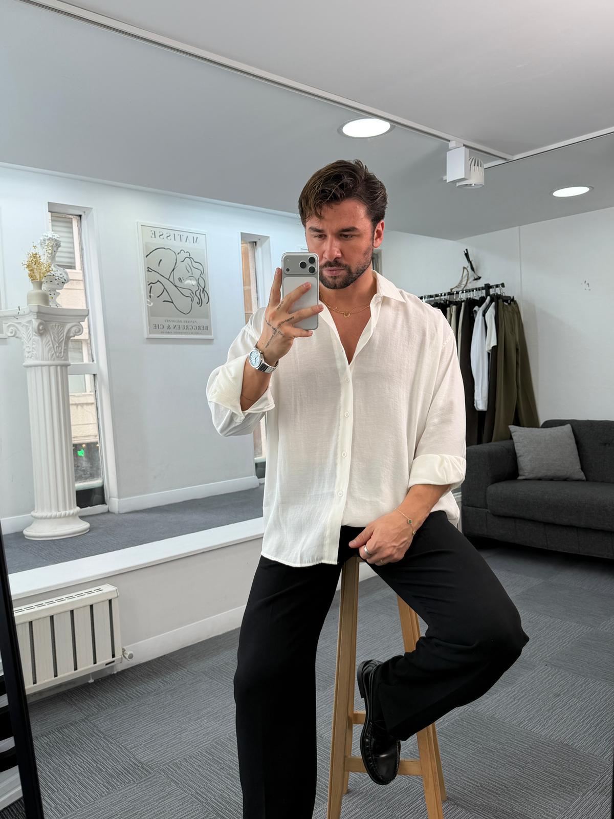 Beyaz LK Oversize Modal Gömlek