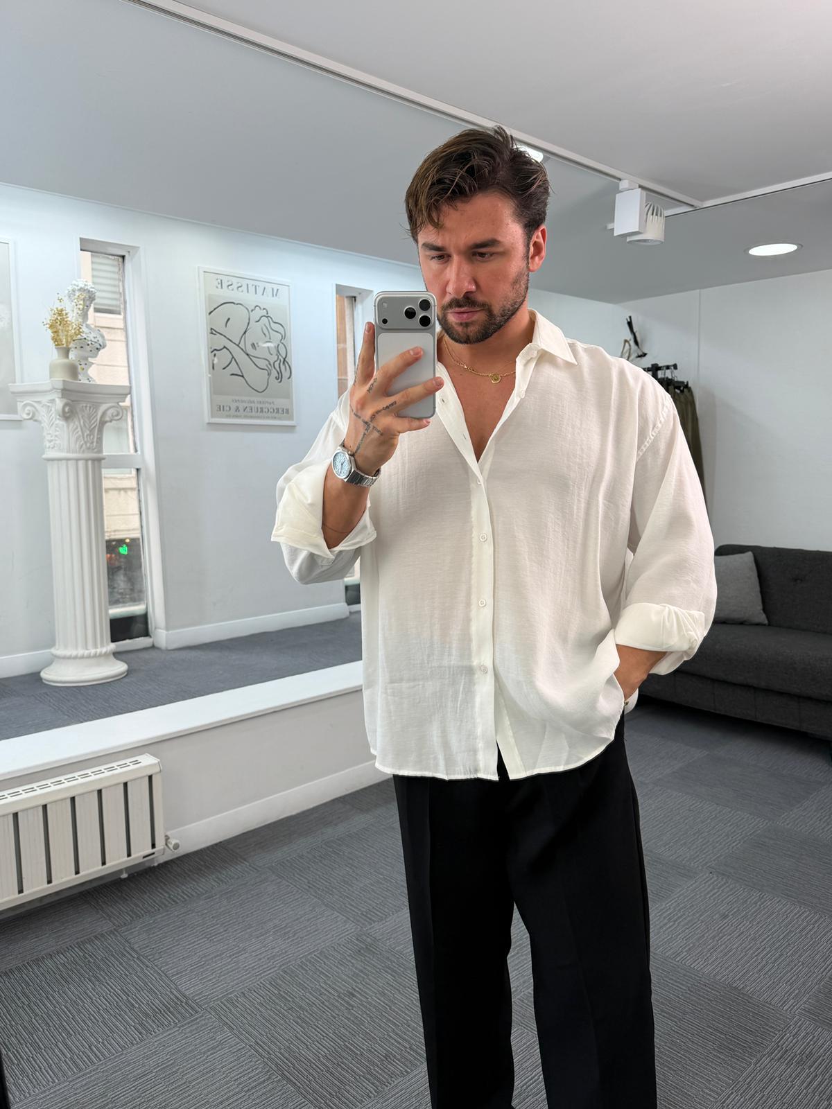 Beyaz LK Oversize Modal Gömlek